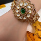 CZ Kundan Color Stone Openable Bracelet - Green