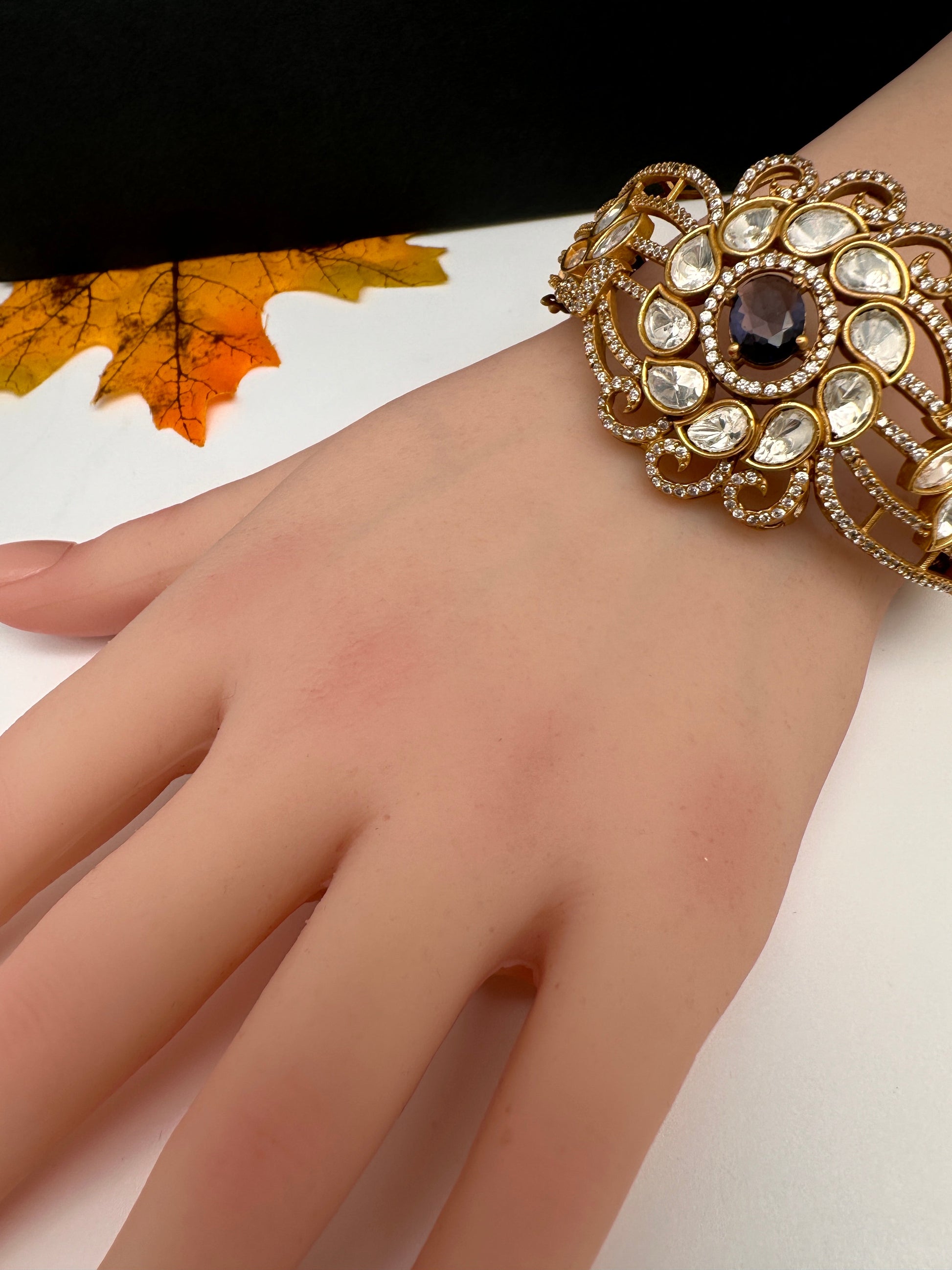 CZ Kundan Color Stone Openable Bracelet - Purple