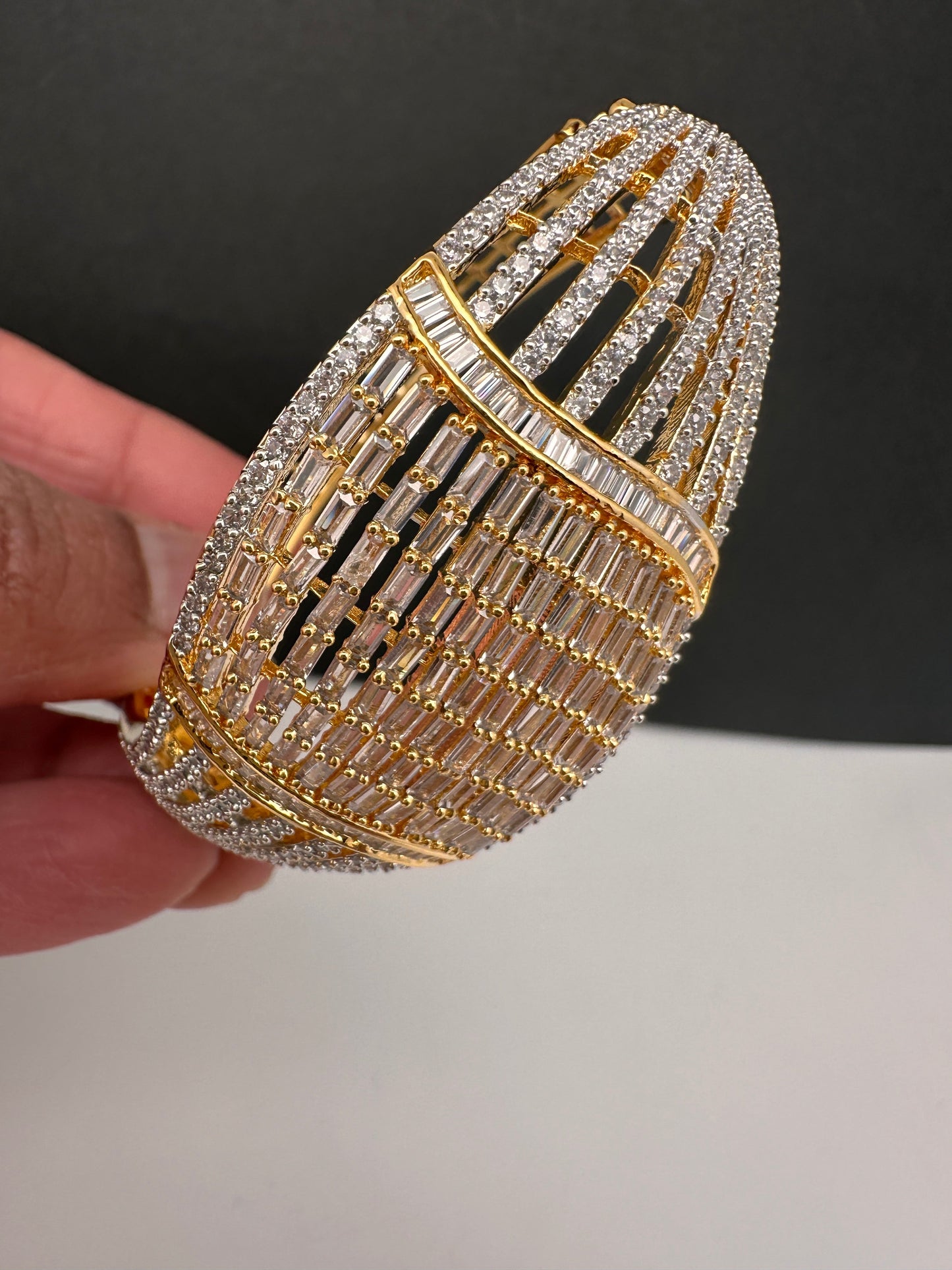 AD Baguette Cut  Gold Finish Openable Kada Bracelet