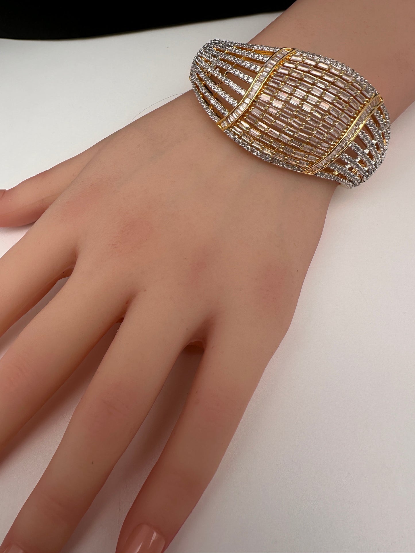 AD Baguette Cut  Gold Finish Openable Kada Bracelet