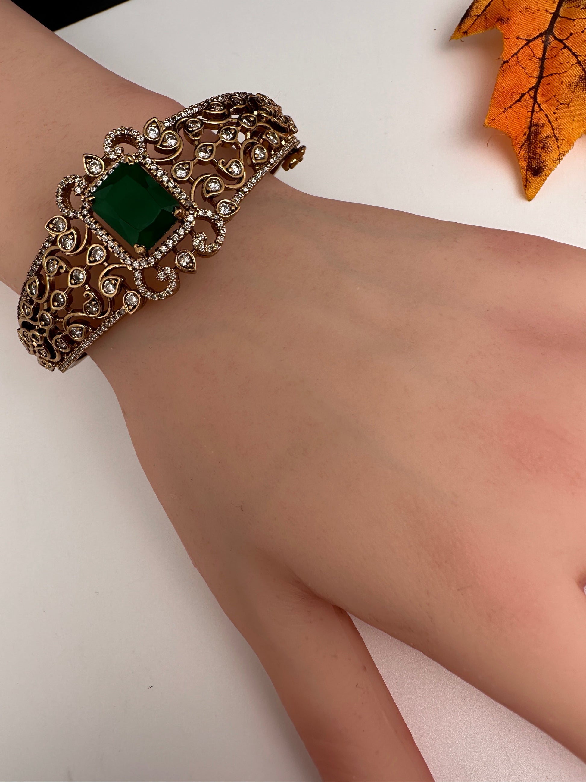 CZ Matte Openable Kada Bracelet - Green