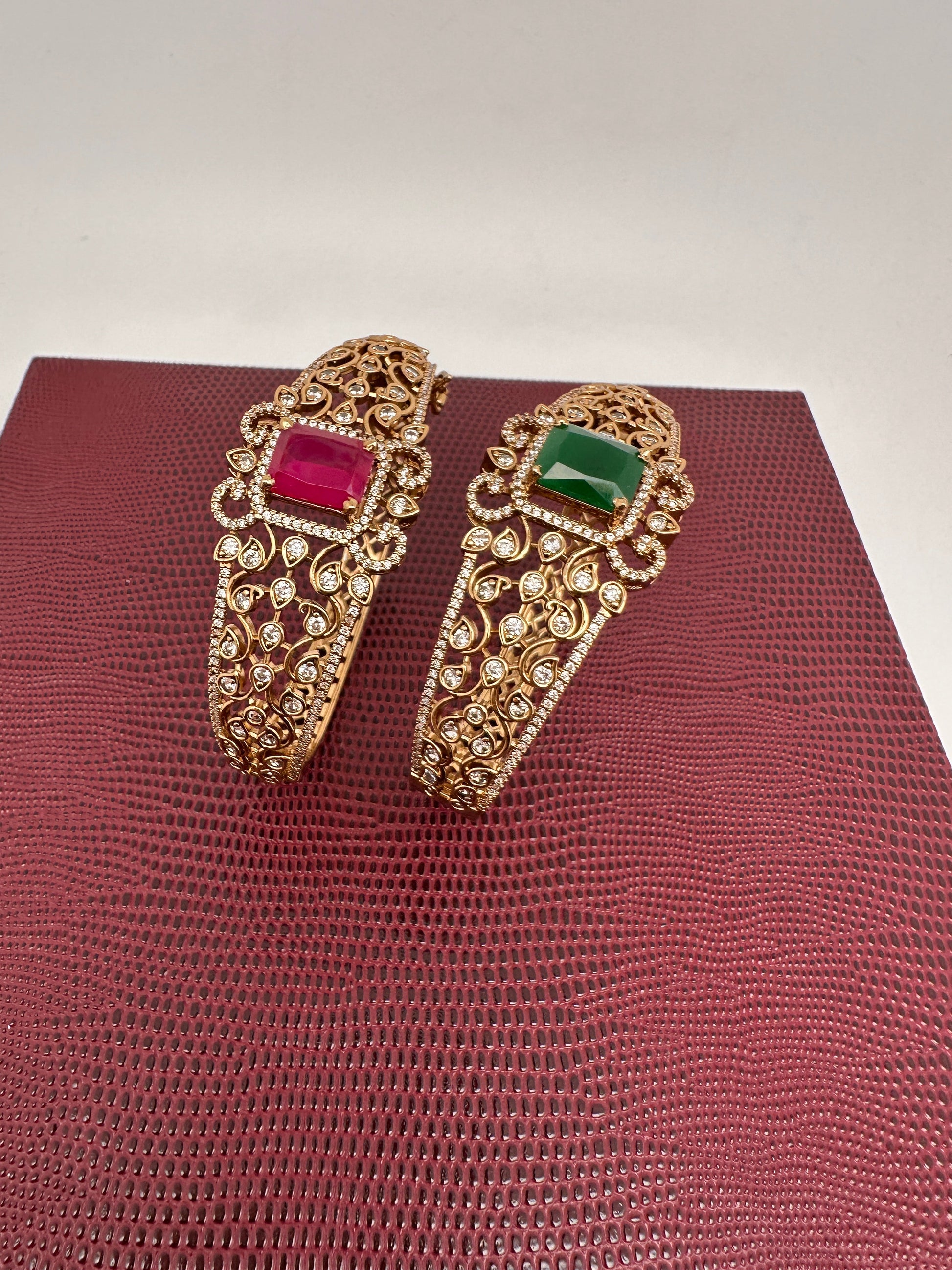 CZ Matte Openable Kada Bracelet - Green