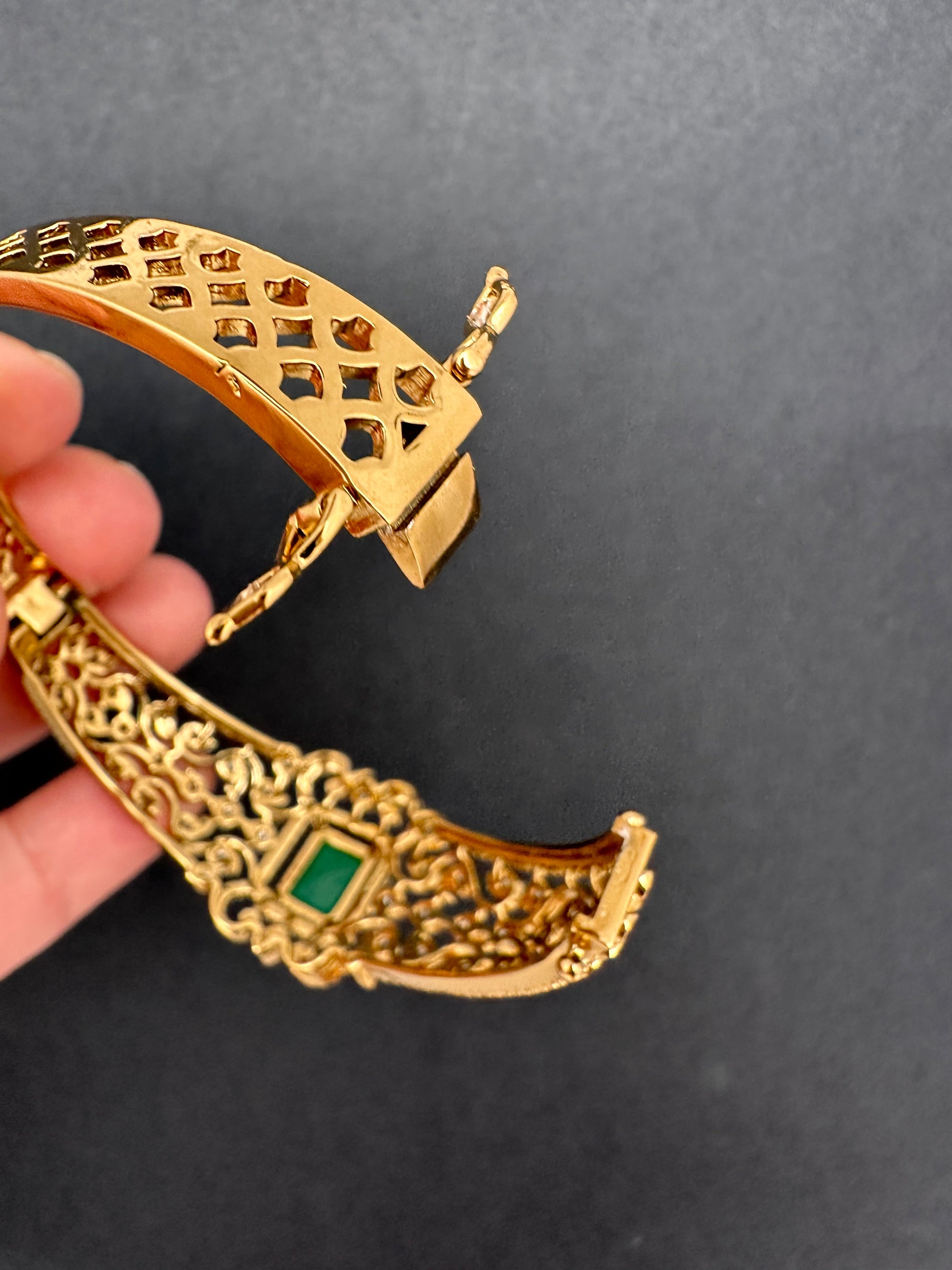 CZ Matte Openable Kada Bracelet - Green