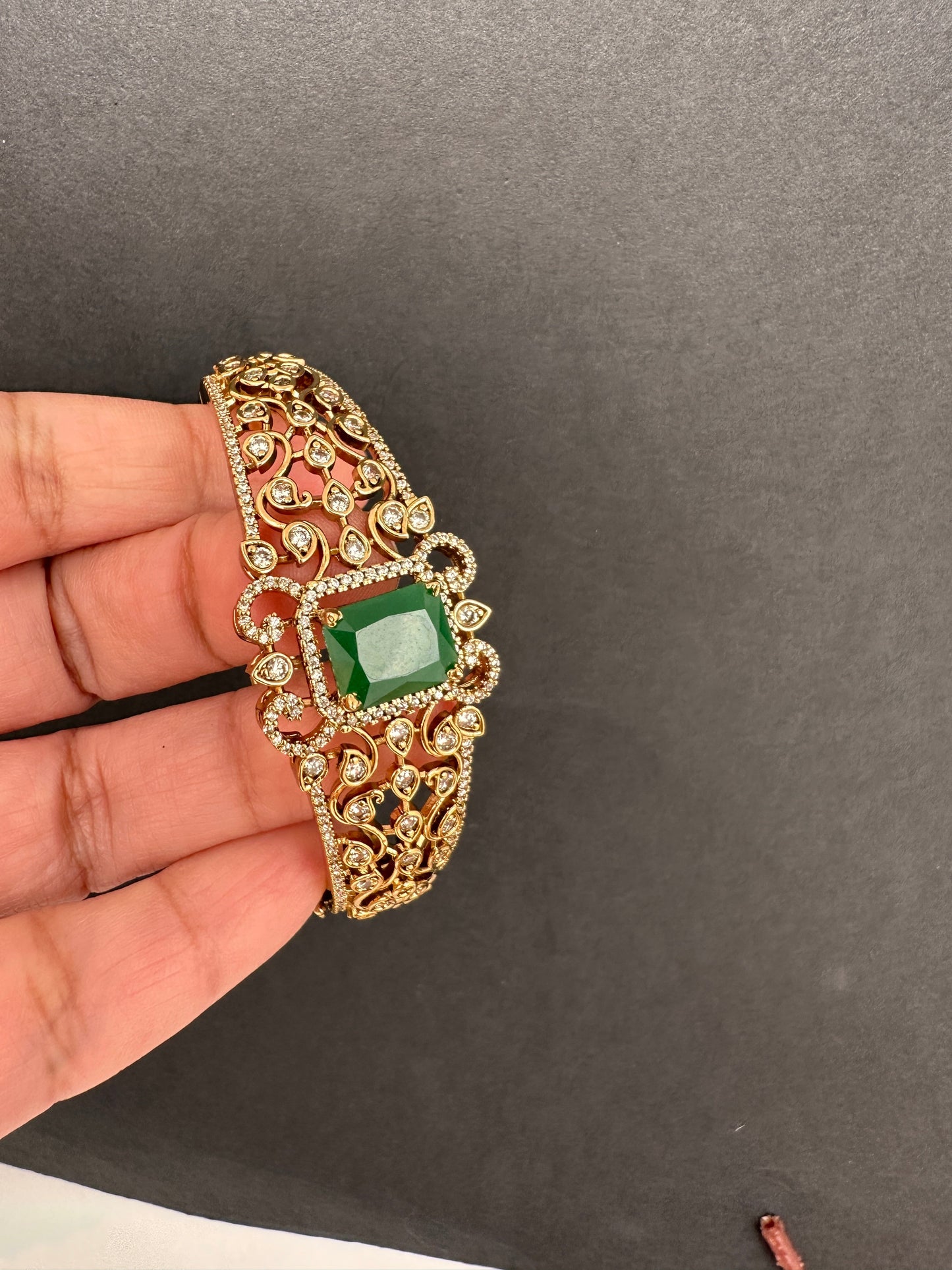 CZ Matte Openable Kada Bracelet - Green