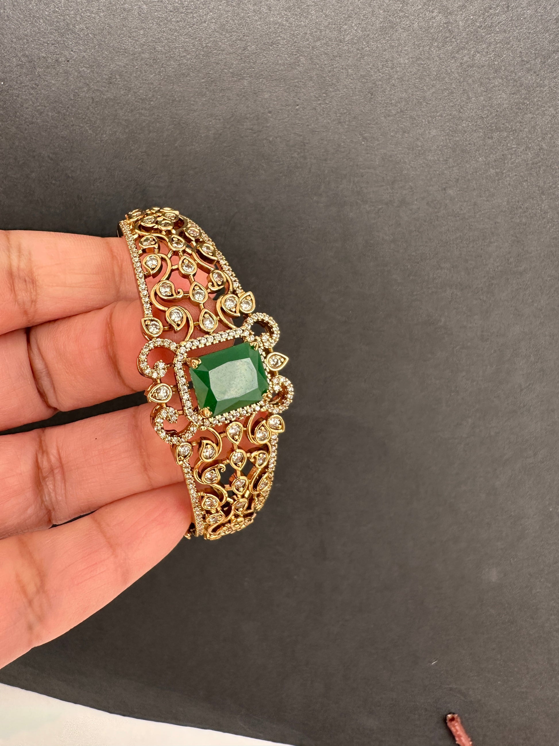 CZ Matte Openable Kada Bracelet - Green