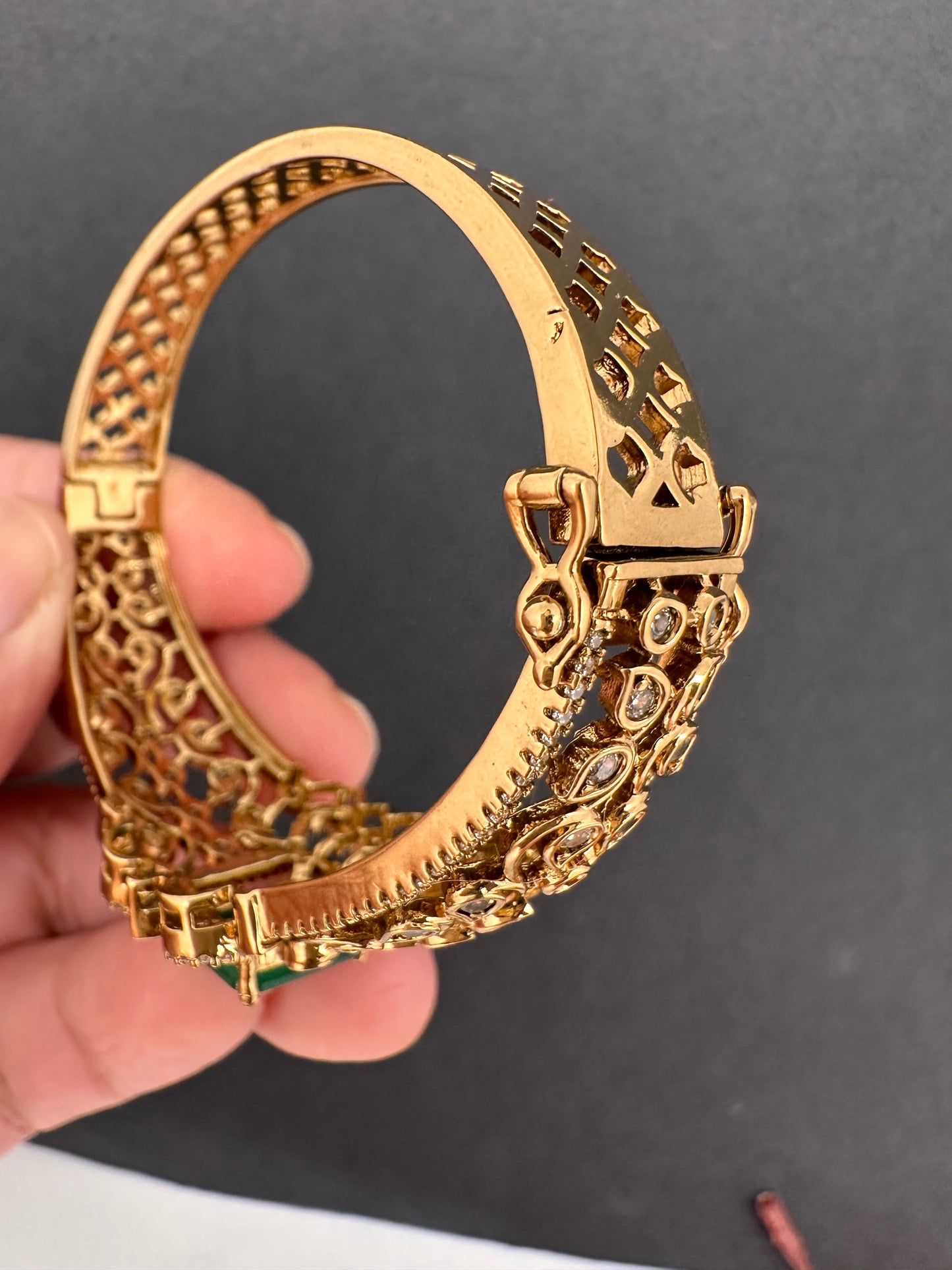 CZ Matte Openable Kada Bracelet - Green