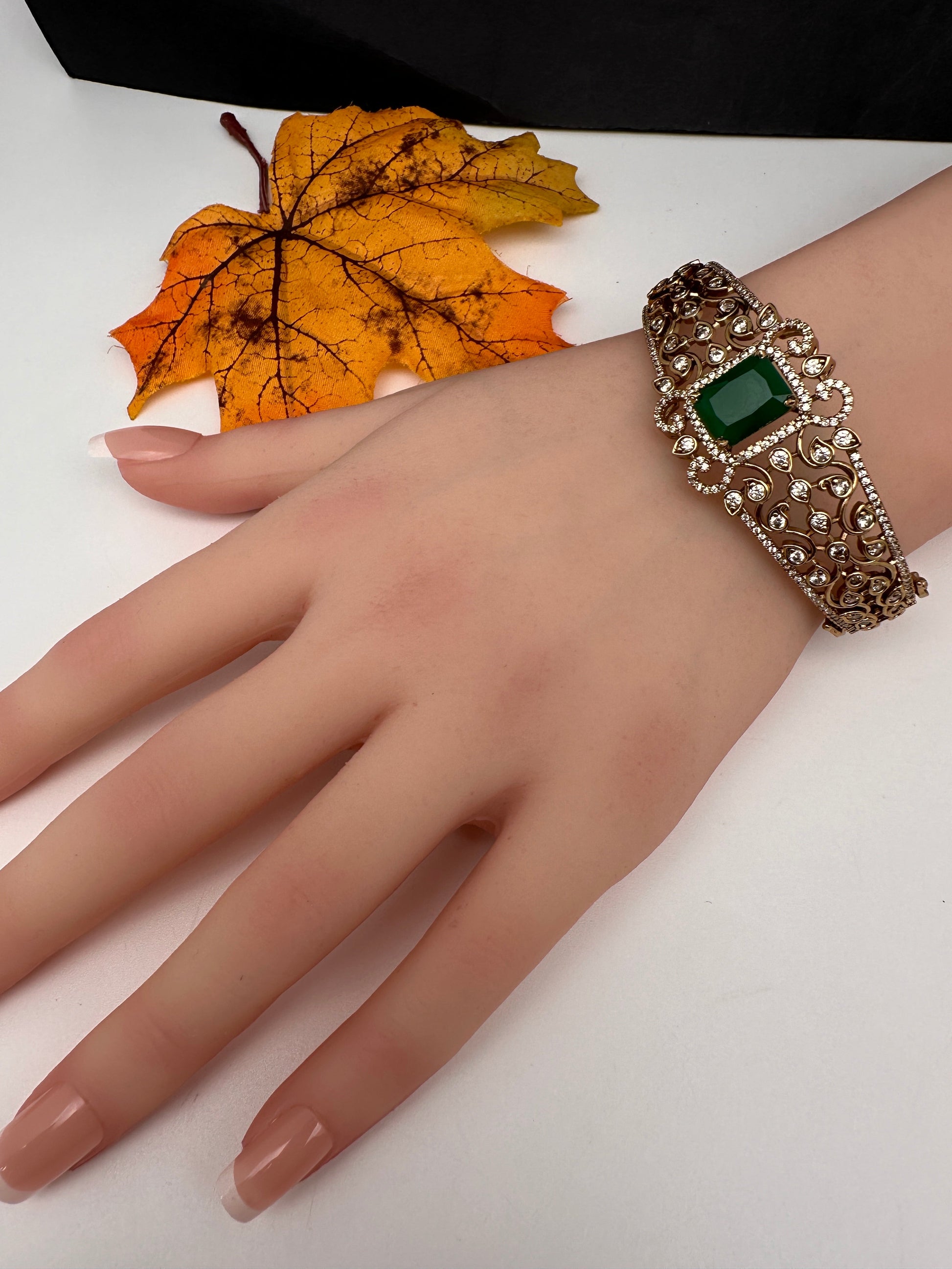 CZ Matte Openable Kada Bracelet - Green