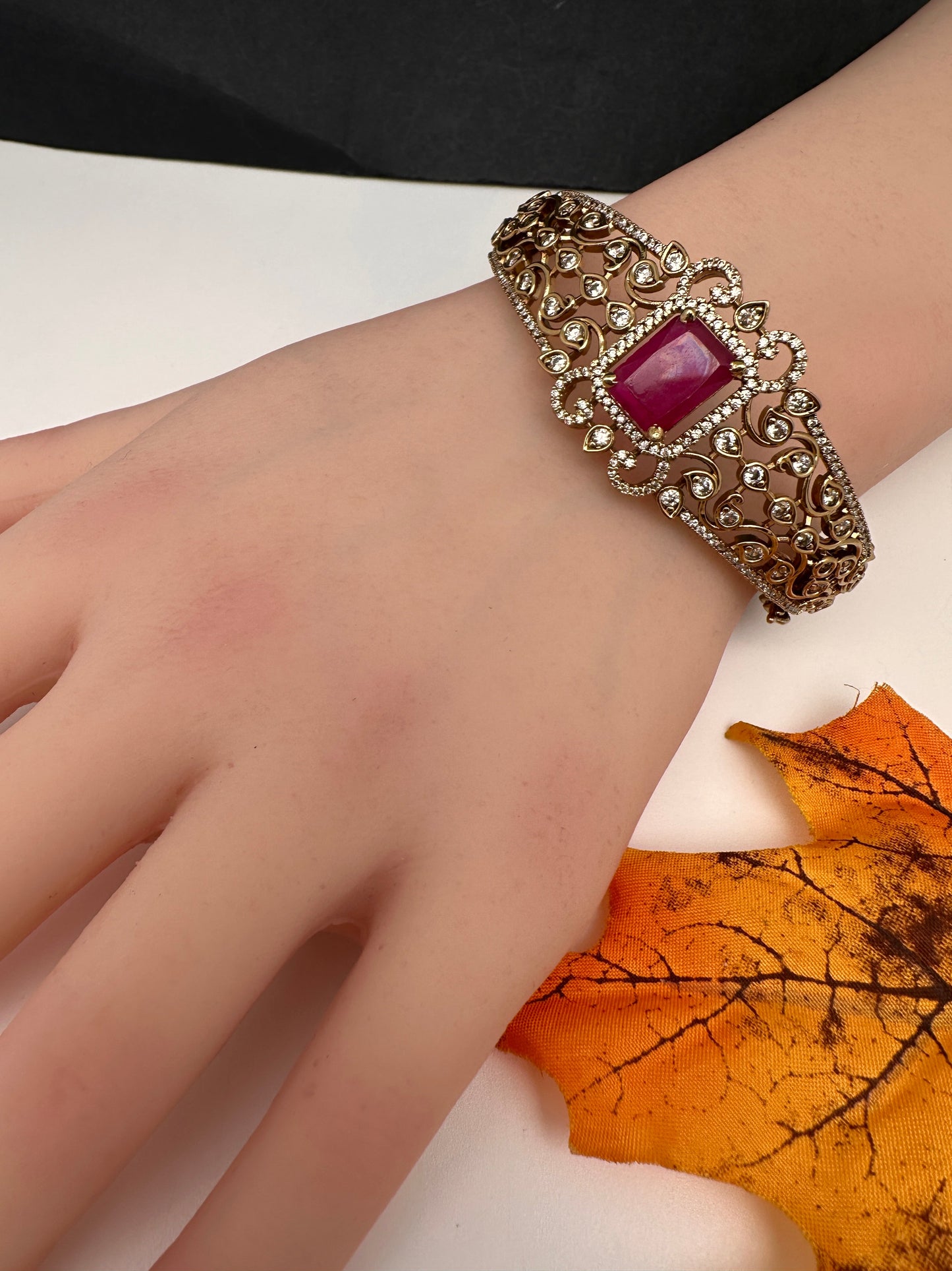 CZ Matte Openable Kada Bracelet - Red