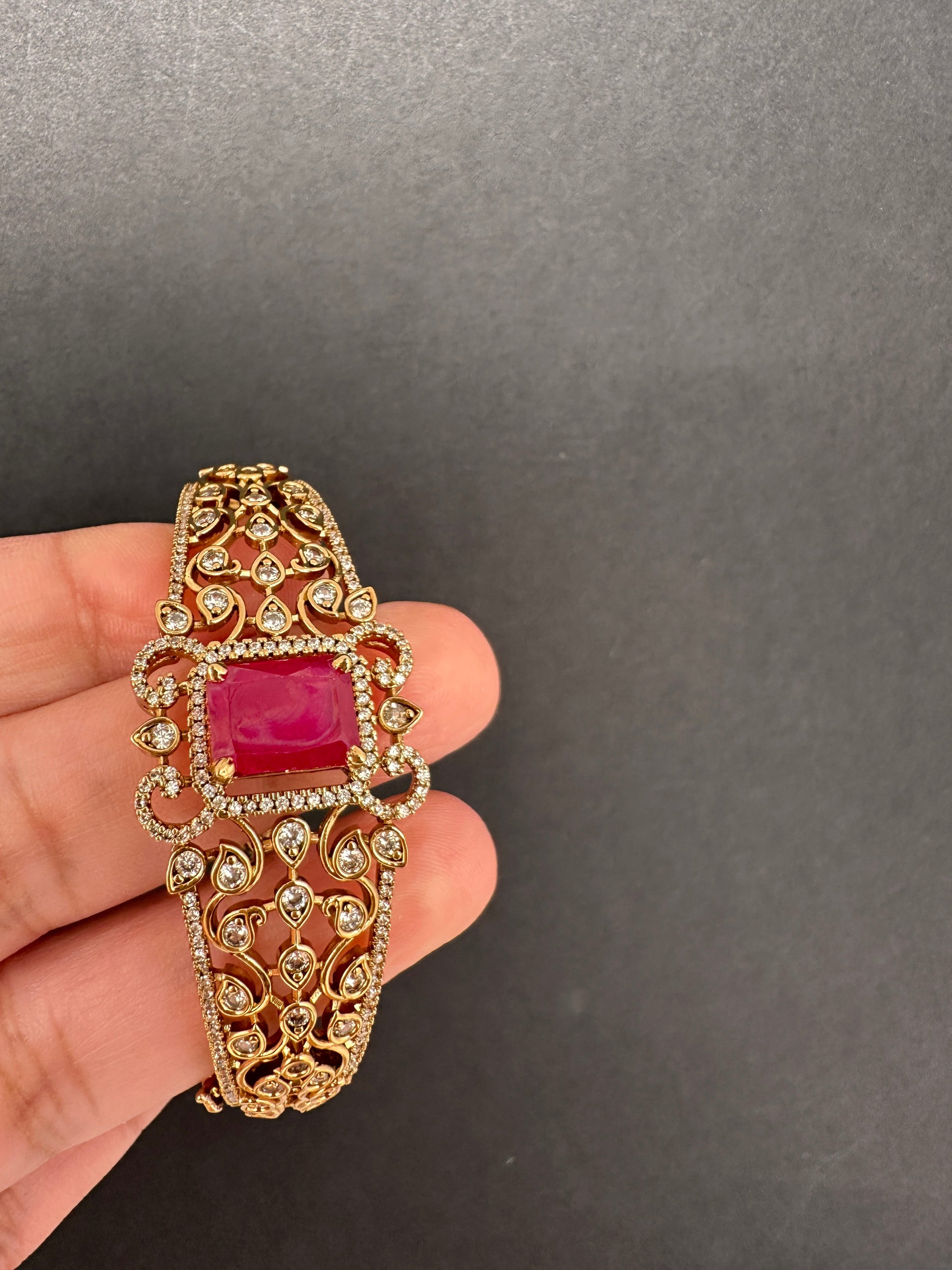 CZ Matte Openable Kada Bracelet - Red