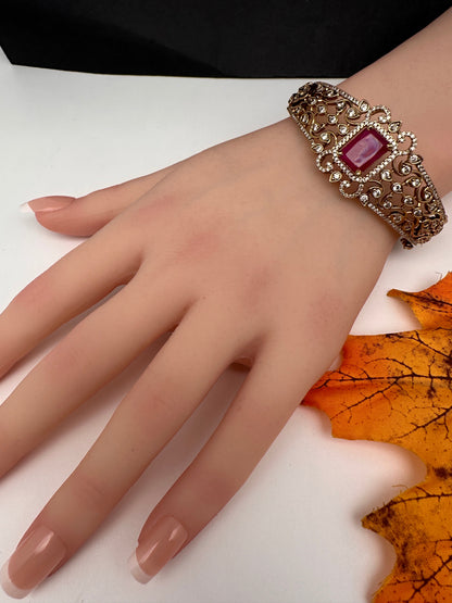 CZ Matte Openable Kada Bracelet - Red