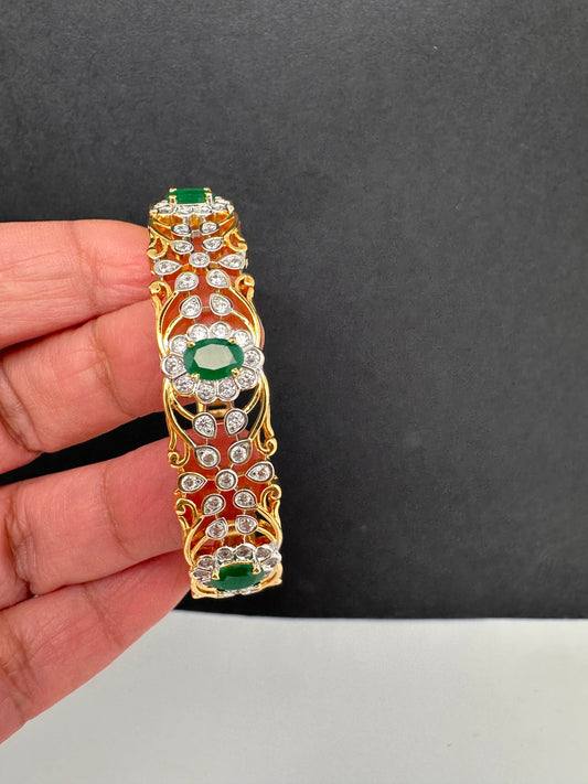 AD Diamond Openable Kada Bracelet - Green