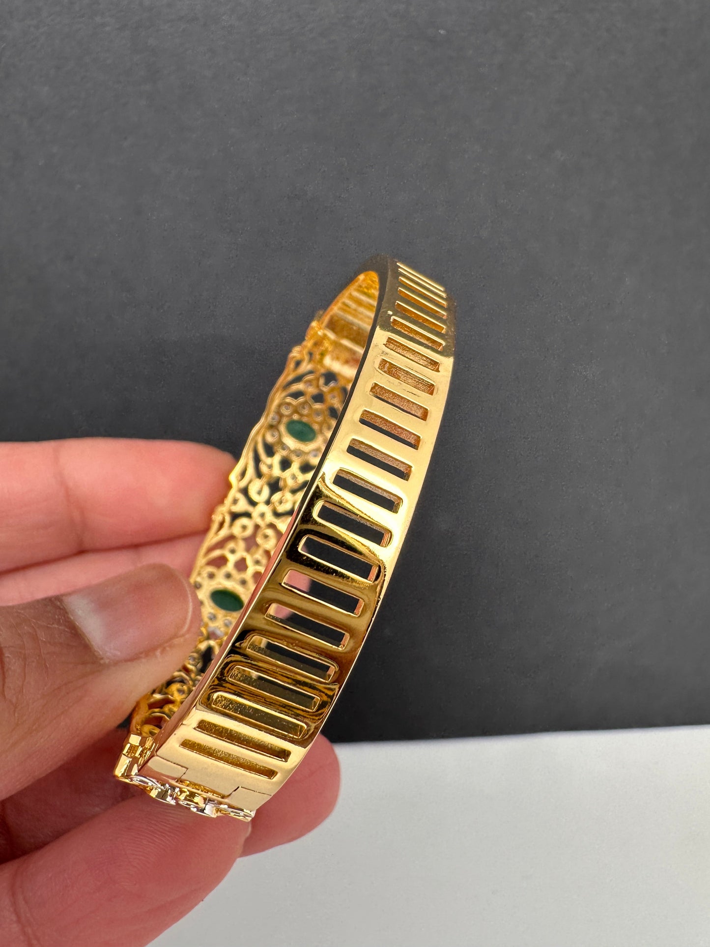 AD Diamond Openable Kada Bracelet - Green