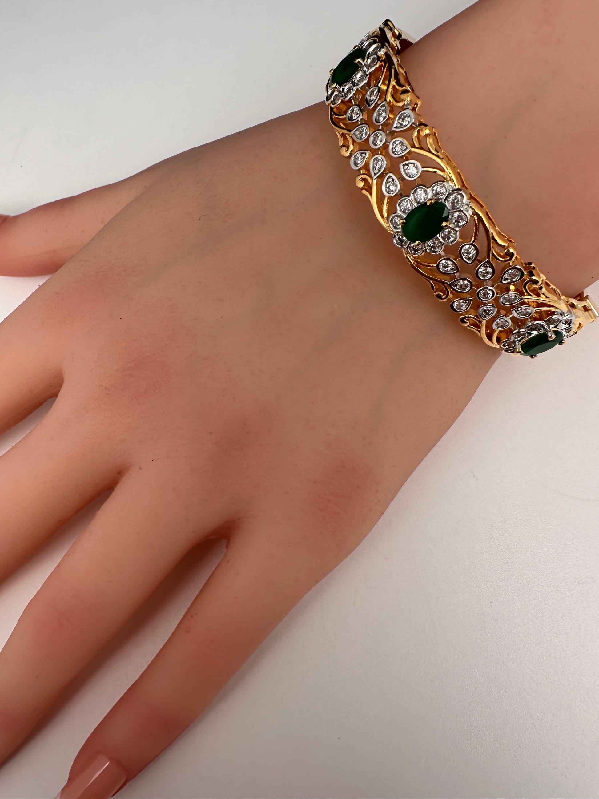 AD Diamond Openable Kada Bracelet - Green