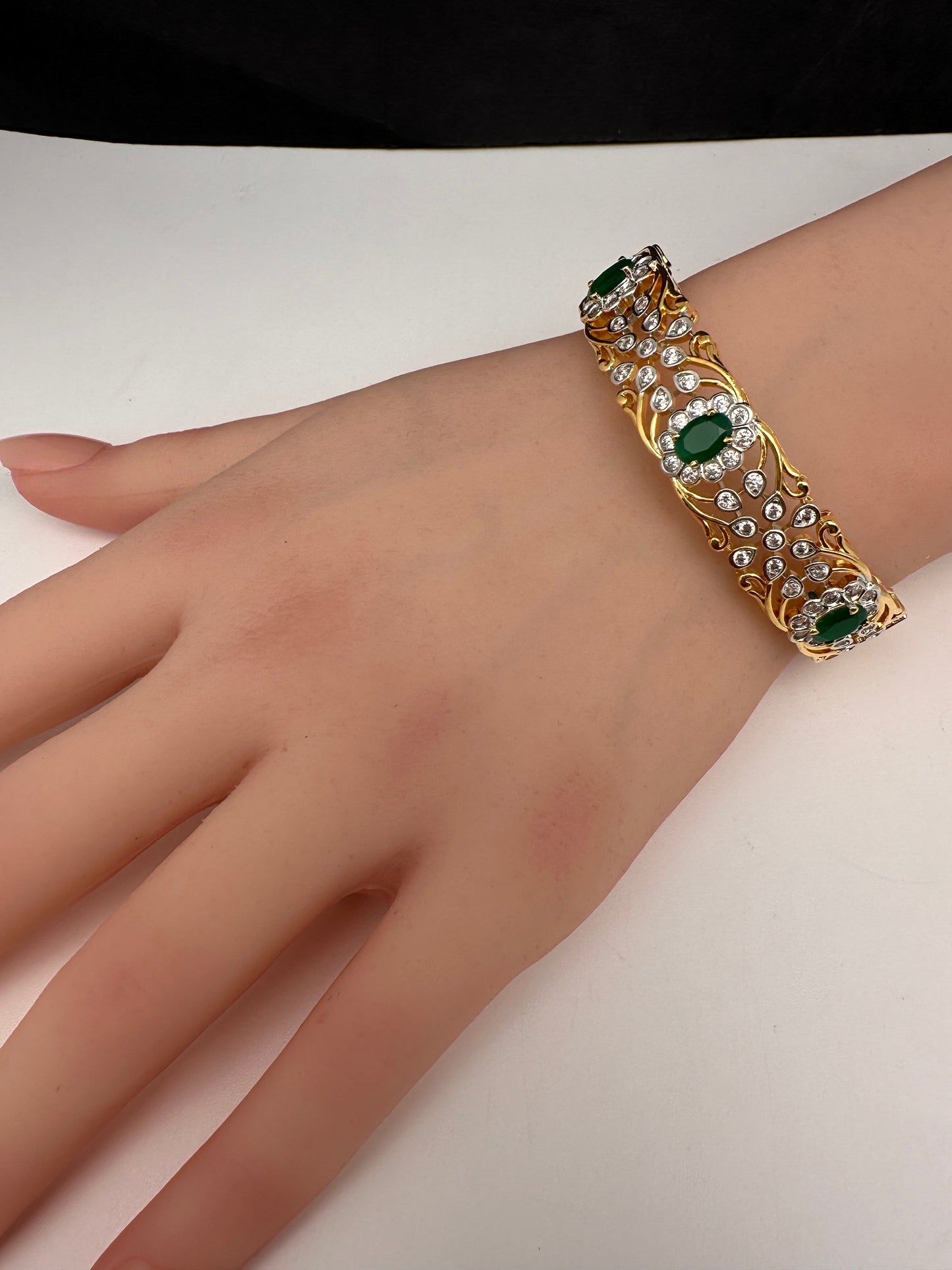 AD Diamond Openable Kada Bracelet - Green