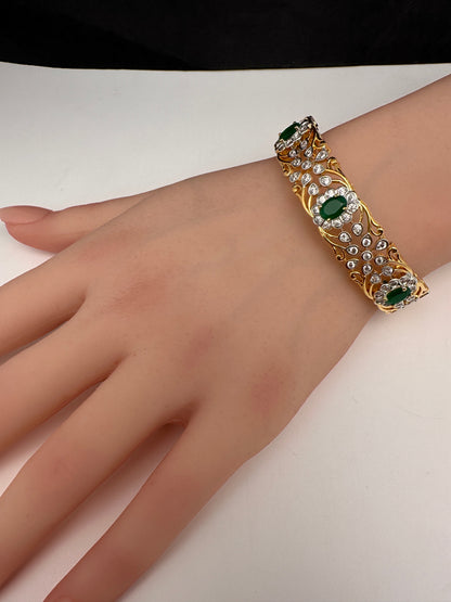 AD Diamond Openable Kada Bracelet - Green