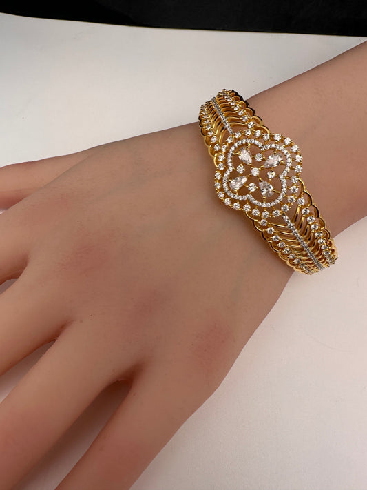 AD Diamond Openable Kada Bracelet - Gold