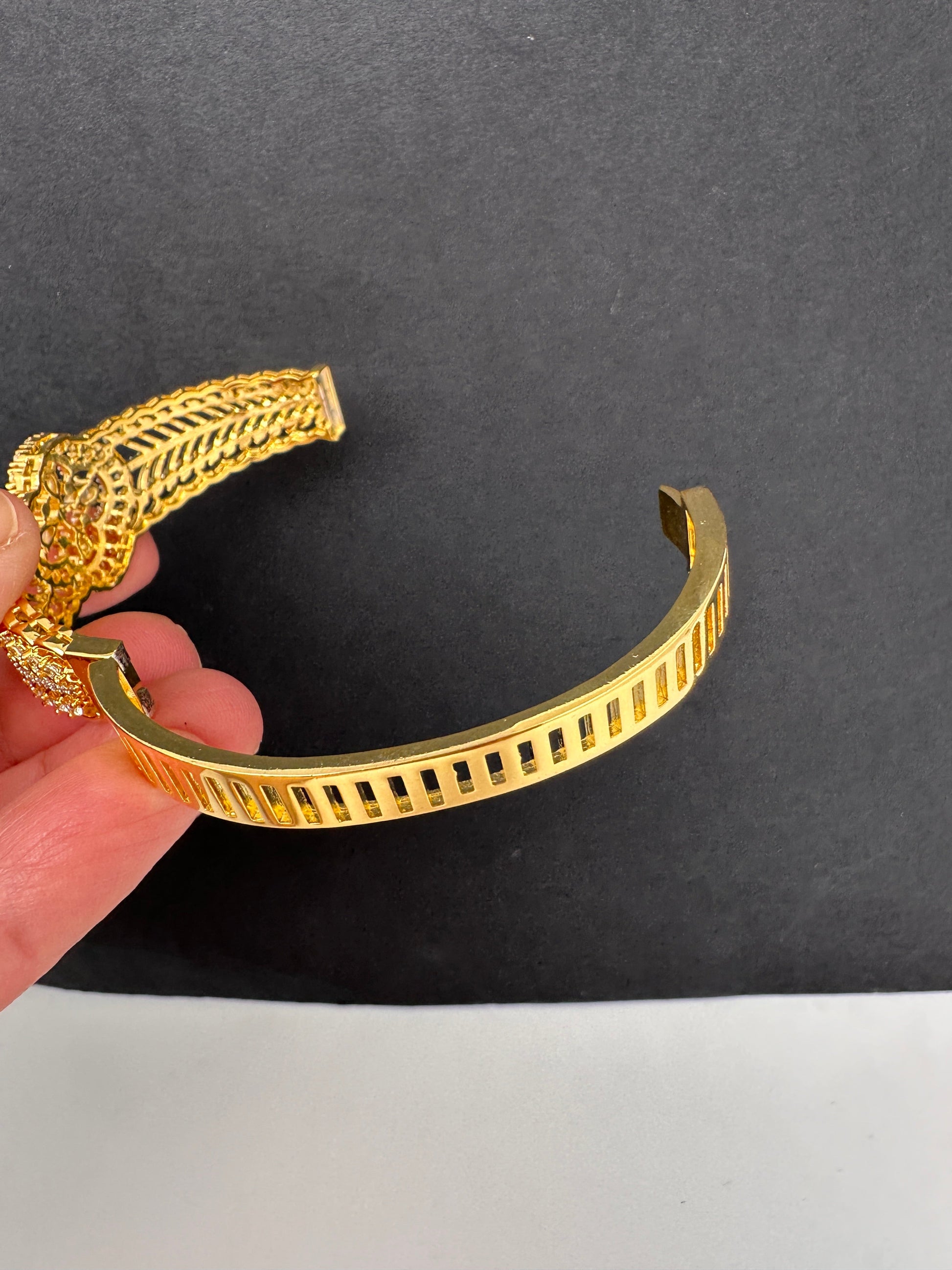 AD Diamond Openable Kada Bracelet - Gold