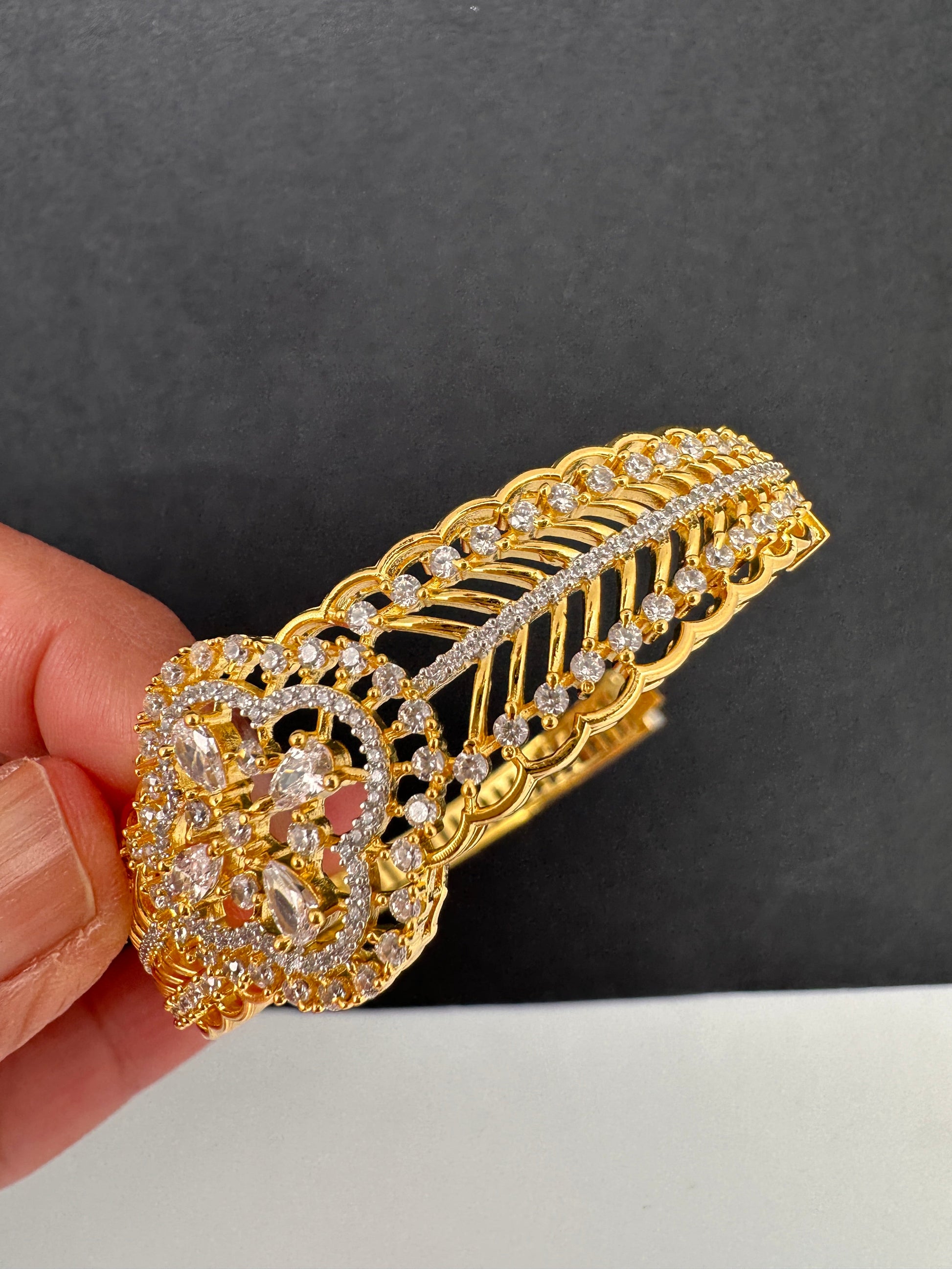 AD Diamond Openable Kada Bracelet - Gold