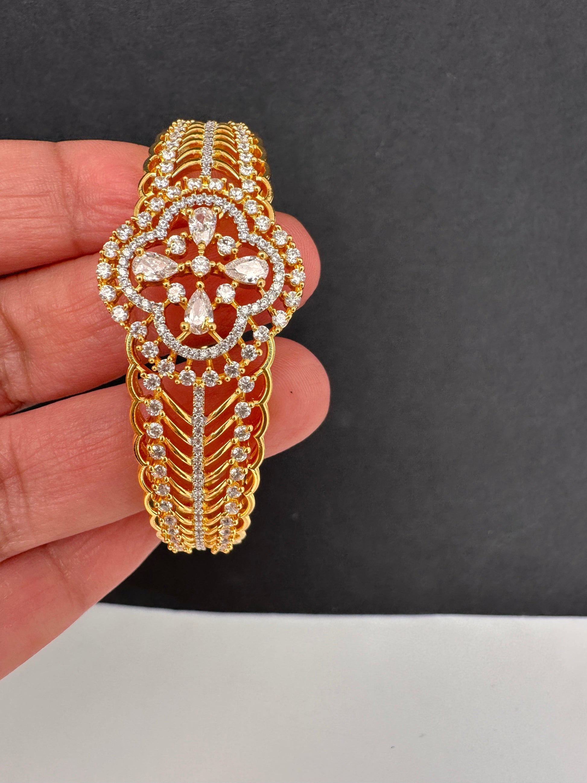 AD Diamond Openable Kada Bracelet - Gold