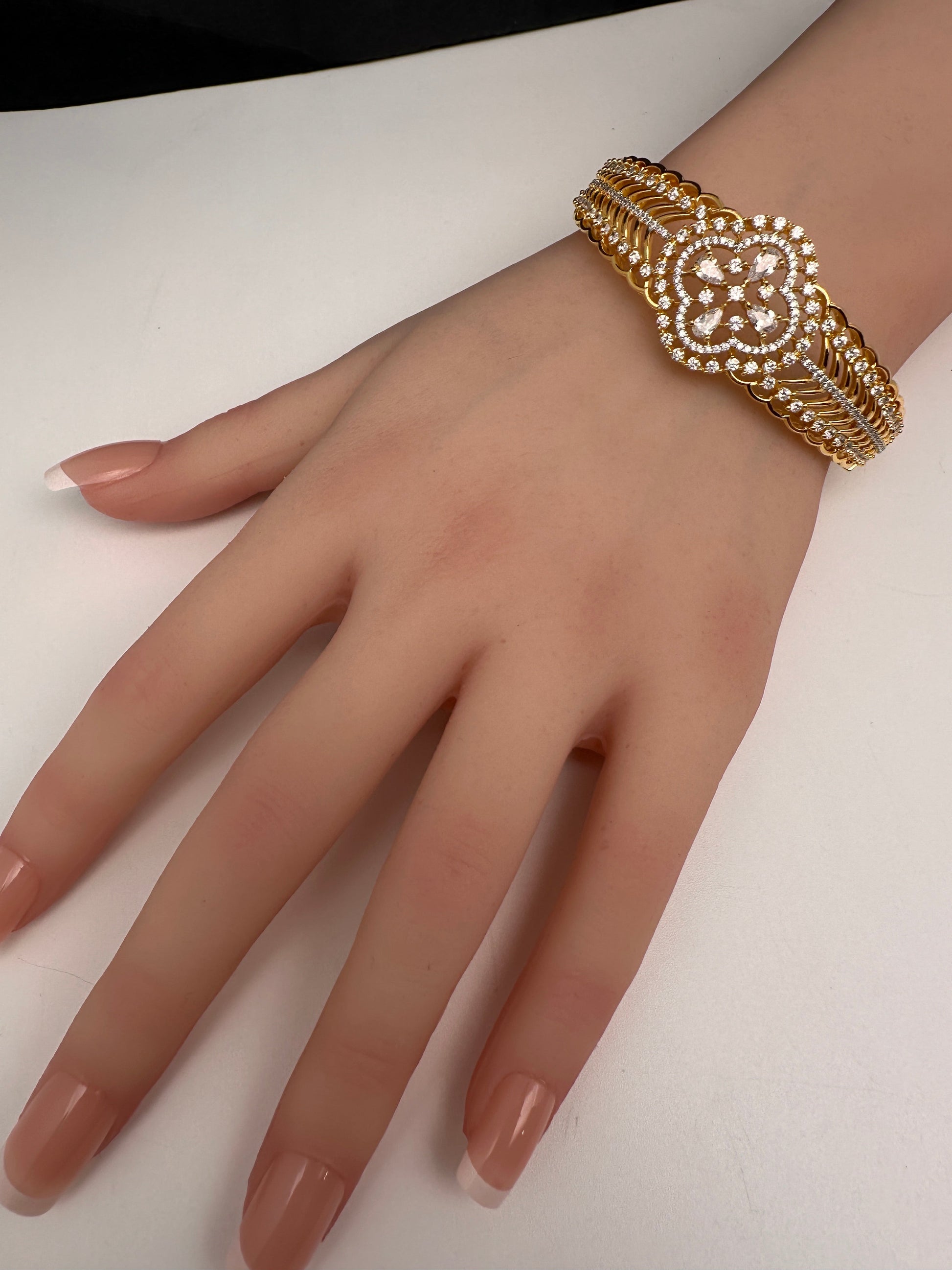 AD Diamond Openable Kada Bracelet - Gold