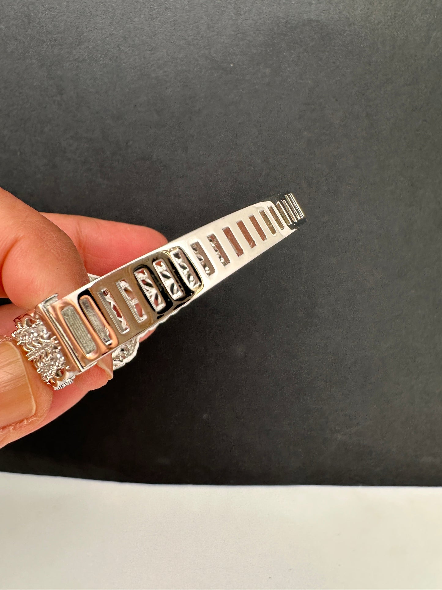 AD Diamond Openable Kada Bracelet - Silver