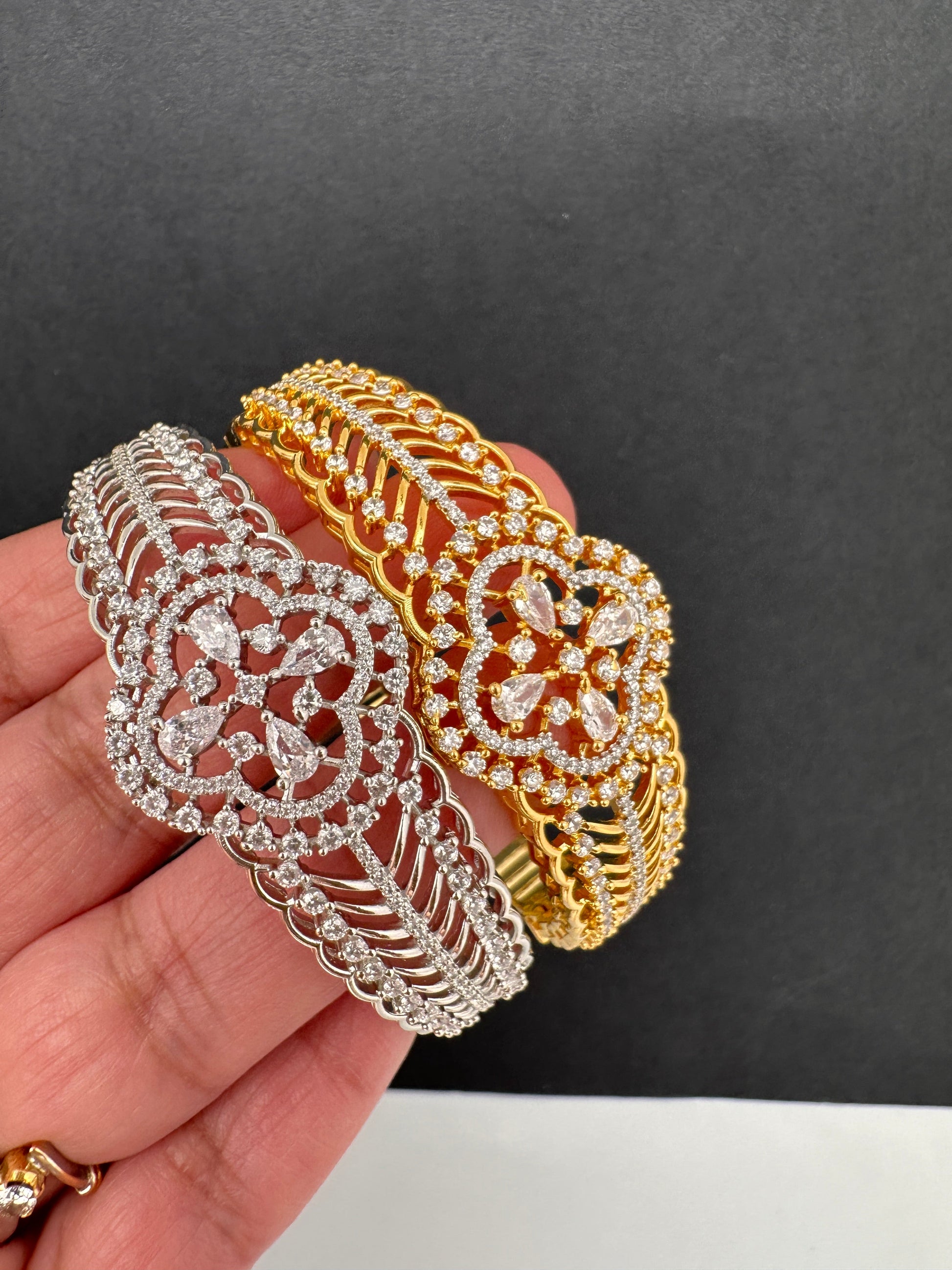 AD Diamond Openable Kada Bracelet - Silver