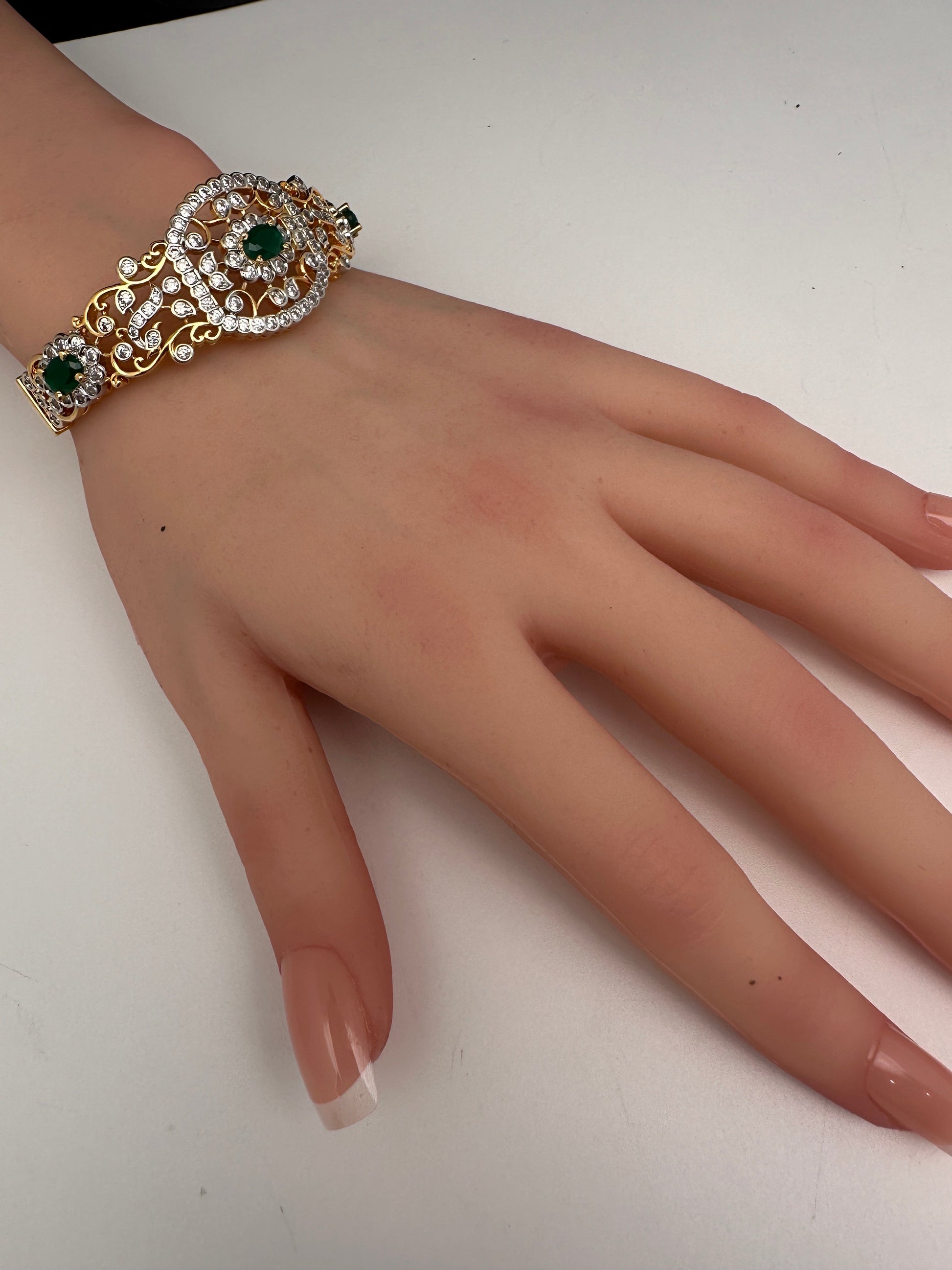 AD Diamond Openable Kada Bracelet - Green