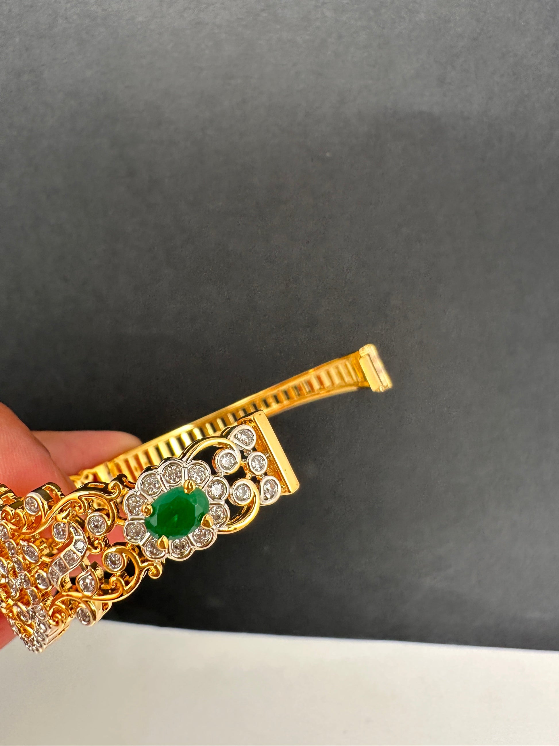AD Diamond Openable Kada Bracelet - Green