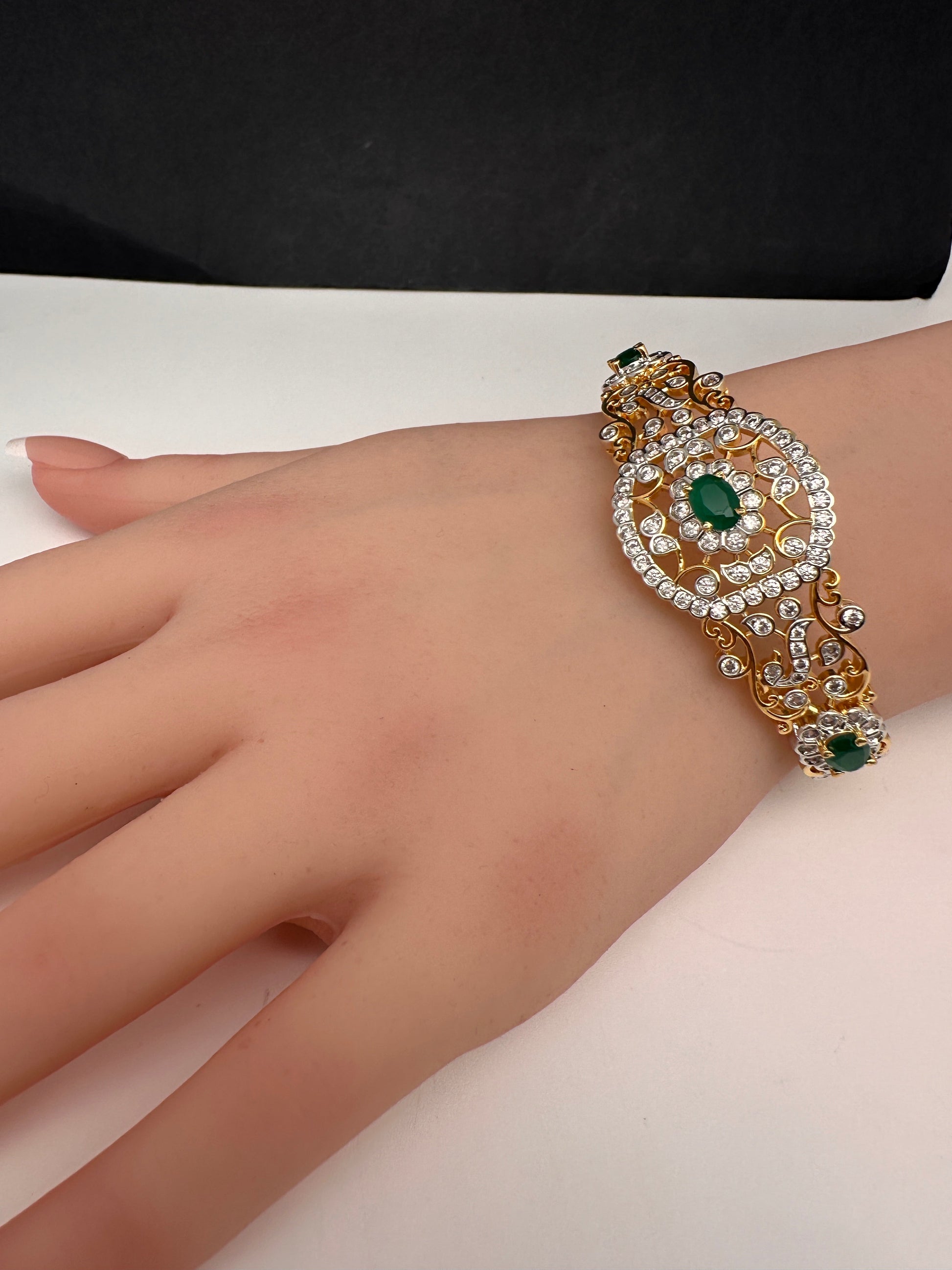 AD Diamond Openable Kada Bracelet - Green