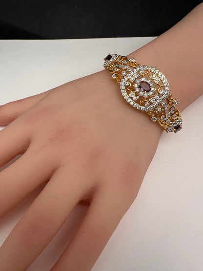 AD Diamond Openable Kada Bracelet - Purple