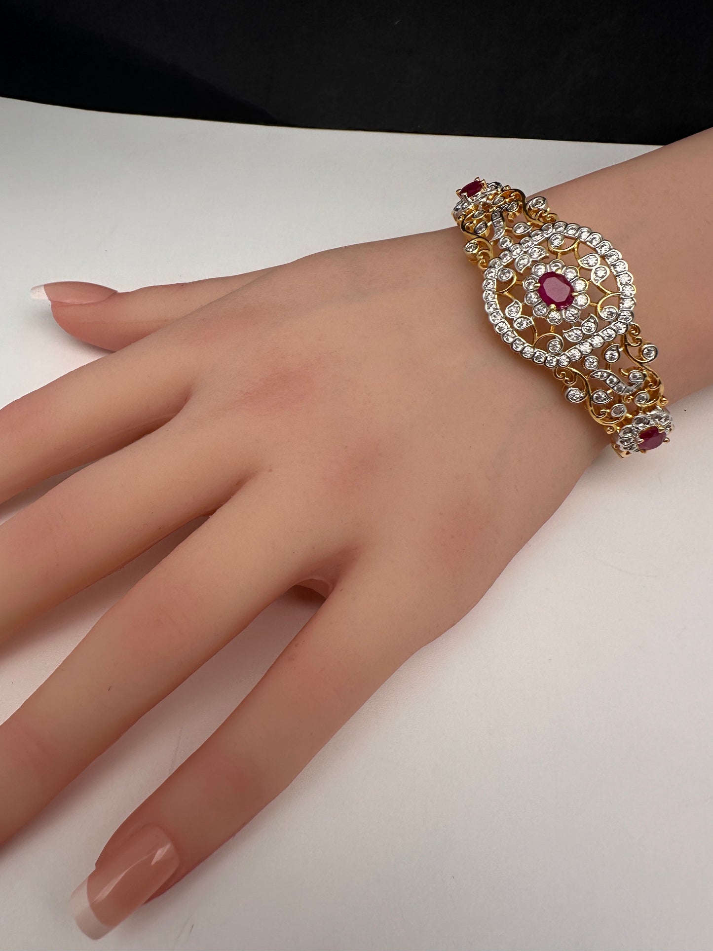 AD Diamond Openable Kada Bracelet - Red