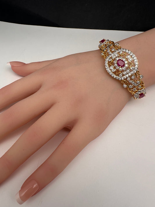 AD Diamond Openable Kada Bracelet - Red