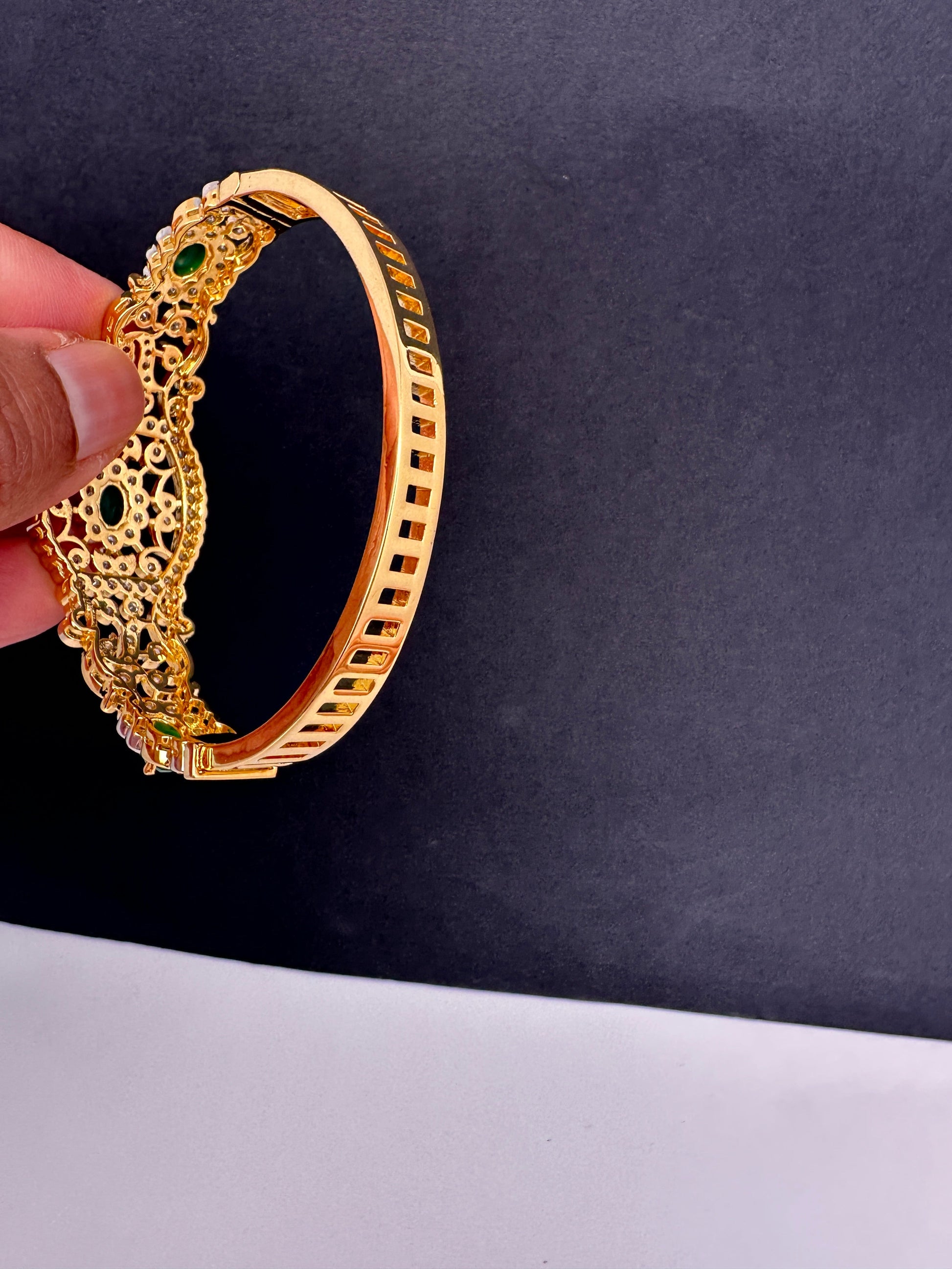 AD Diamond Openable Kada Bracelet - Red
