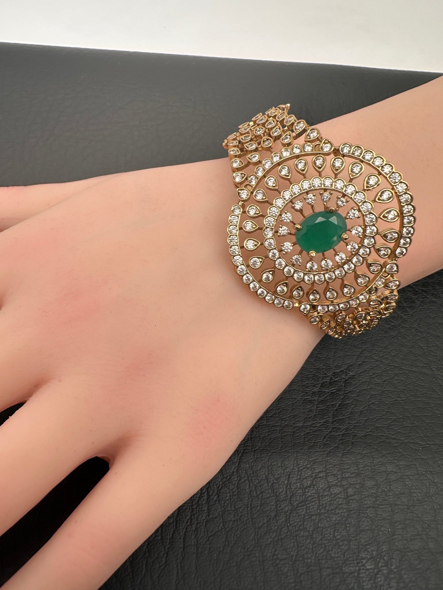 Matte Green CZ Openable Kada Bracelet