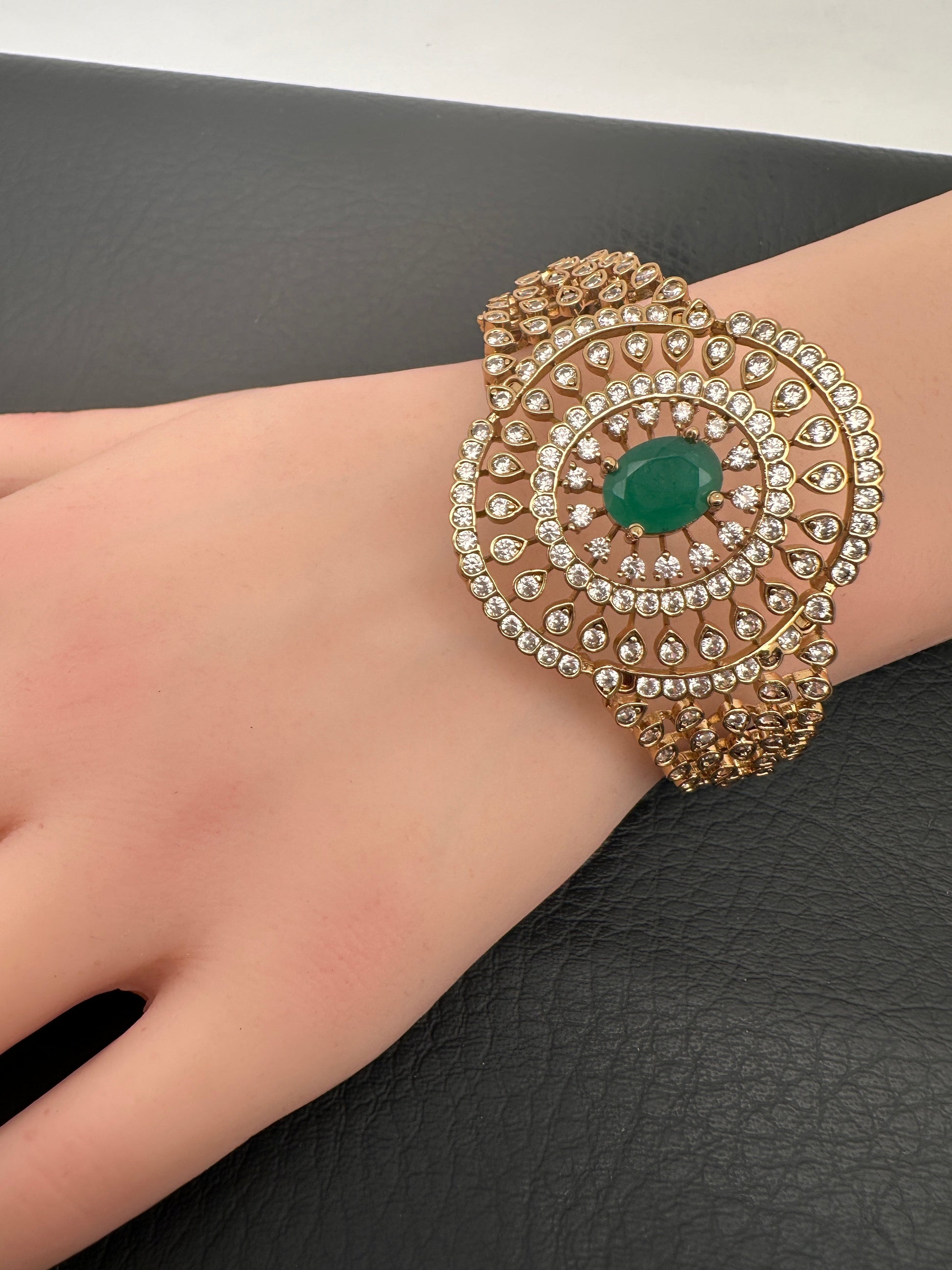Matte Green CZ Openable Kada Bracelet