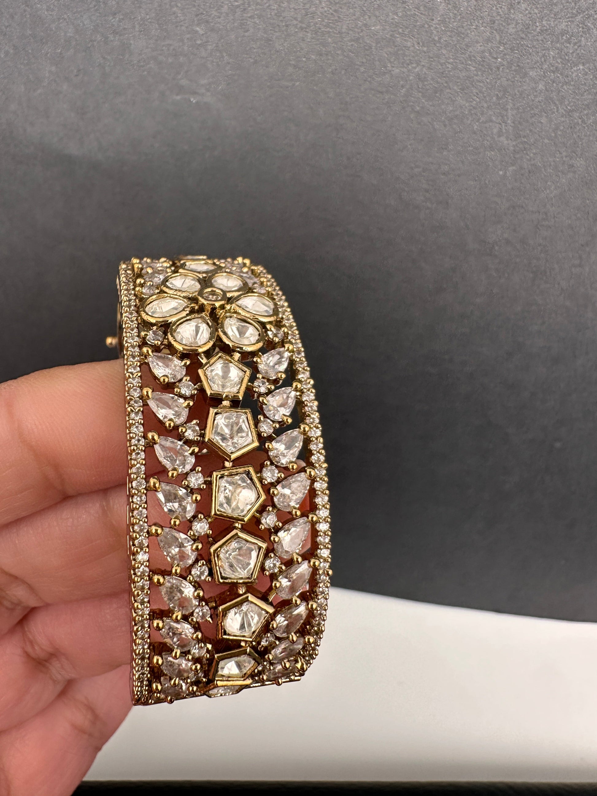 Kundan Matte Openable Kada Bracelet - Clear