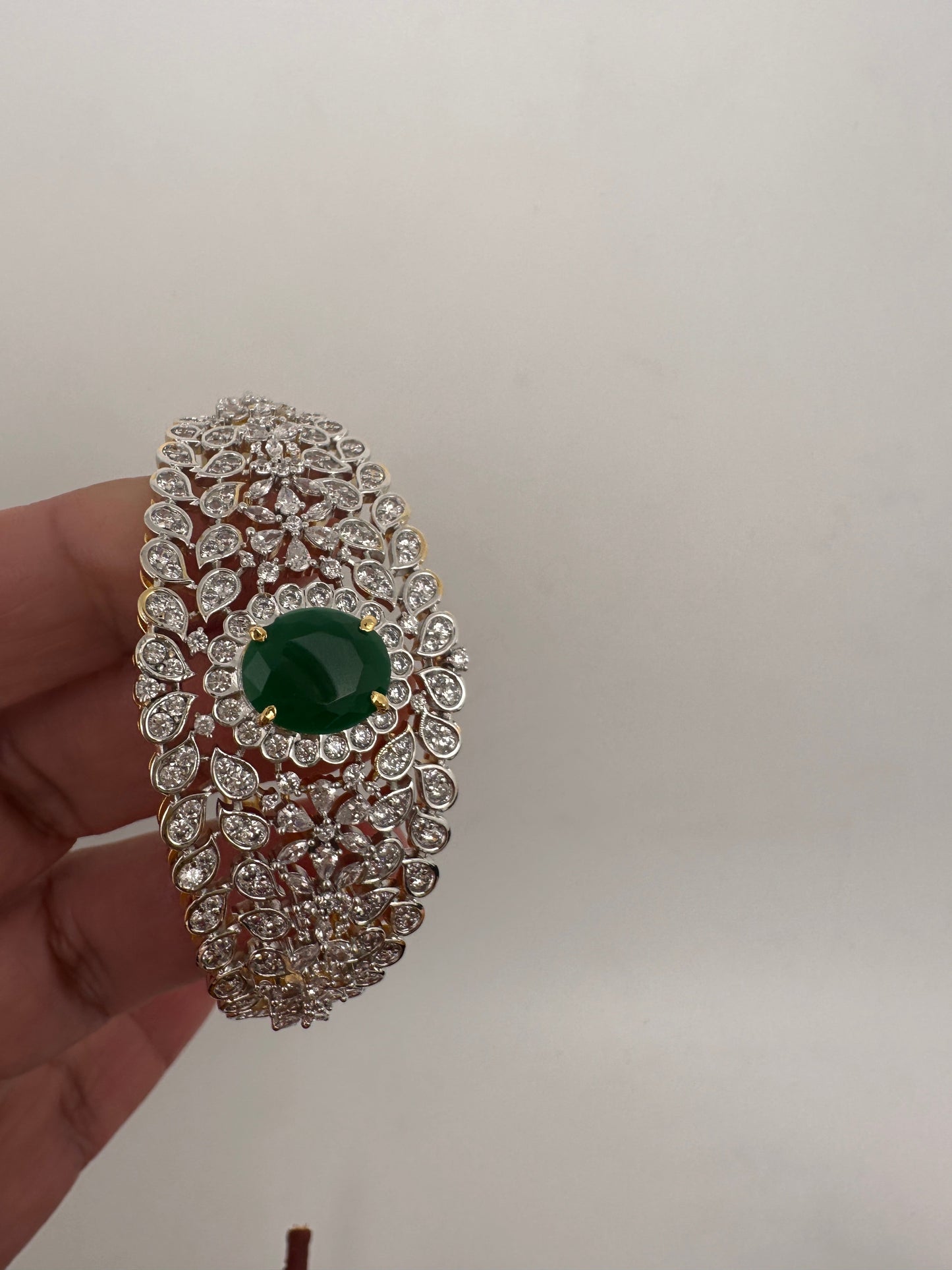 AD Diamond Openable Kada Bracelet - Green