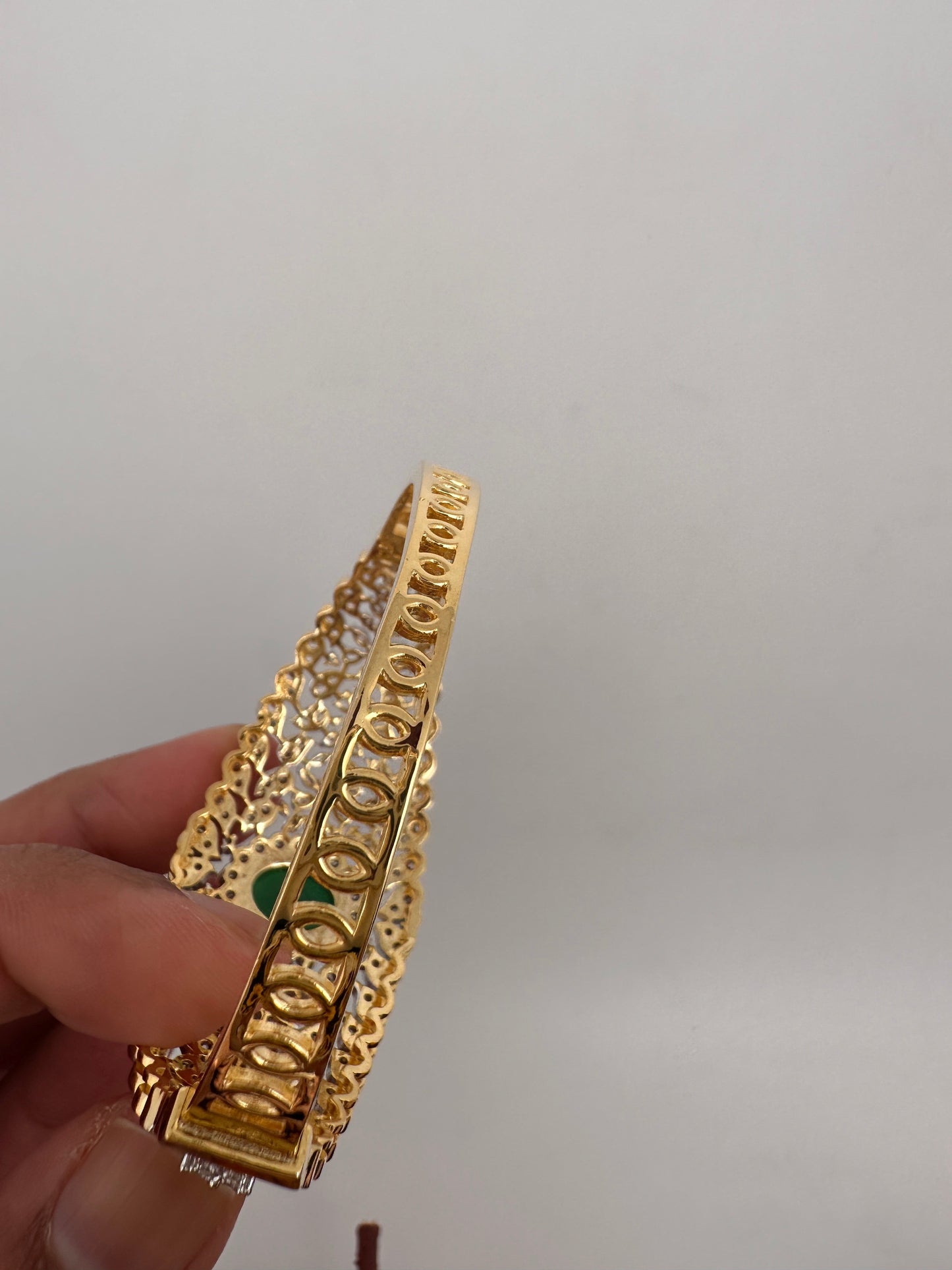 AD Diamond Openable Kada Bracelet - Green