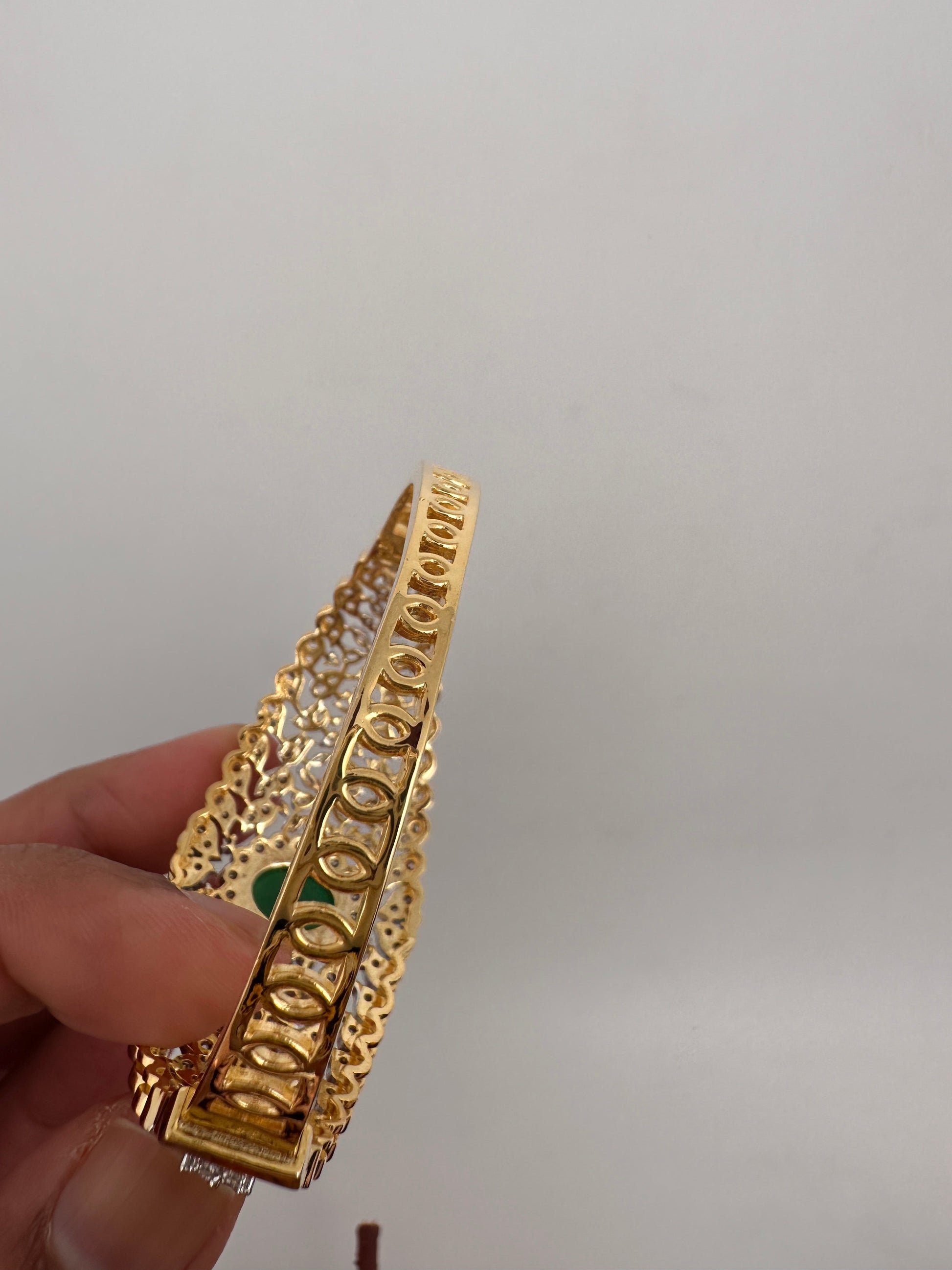 AD Diamond Openable Kada Bracelet - Green