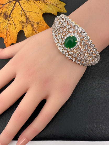 AD Diamond Openable Kada Bracelet - Green