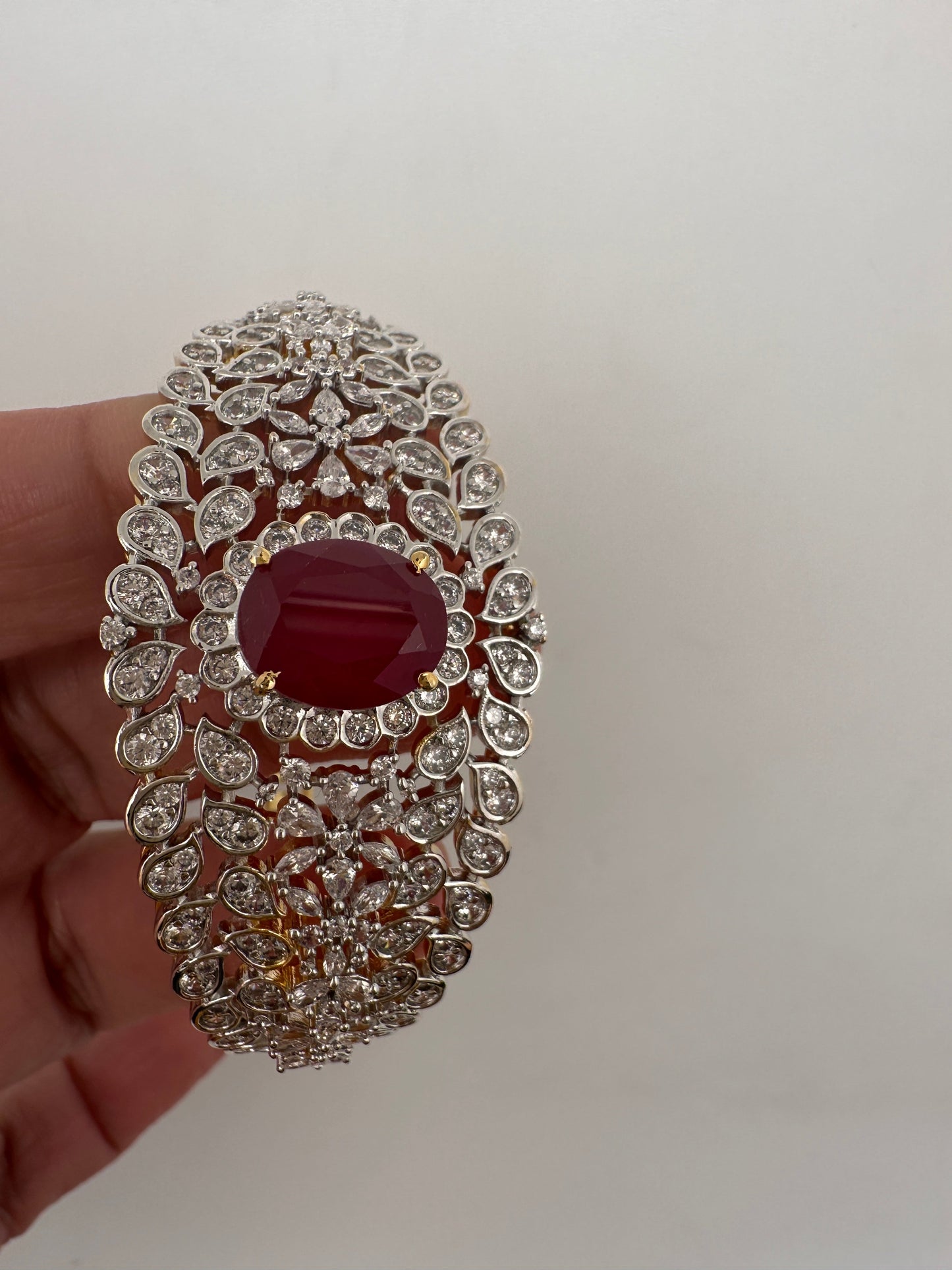 AD Diamond Openable Kada Bracelet - Red