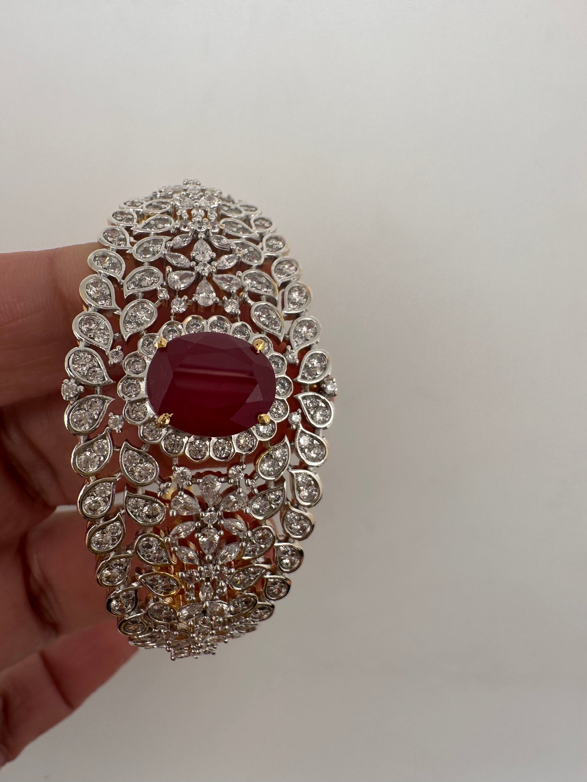 AD Diamond Openable Kada Bracelet - Red