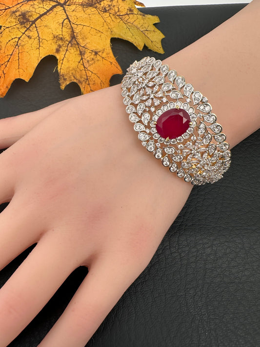 AD Diamond Openable Kada Bracelet - Red
