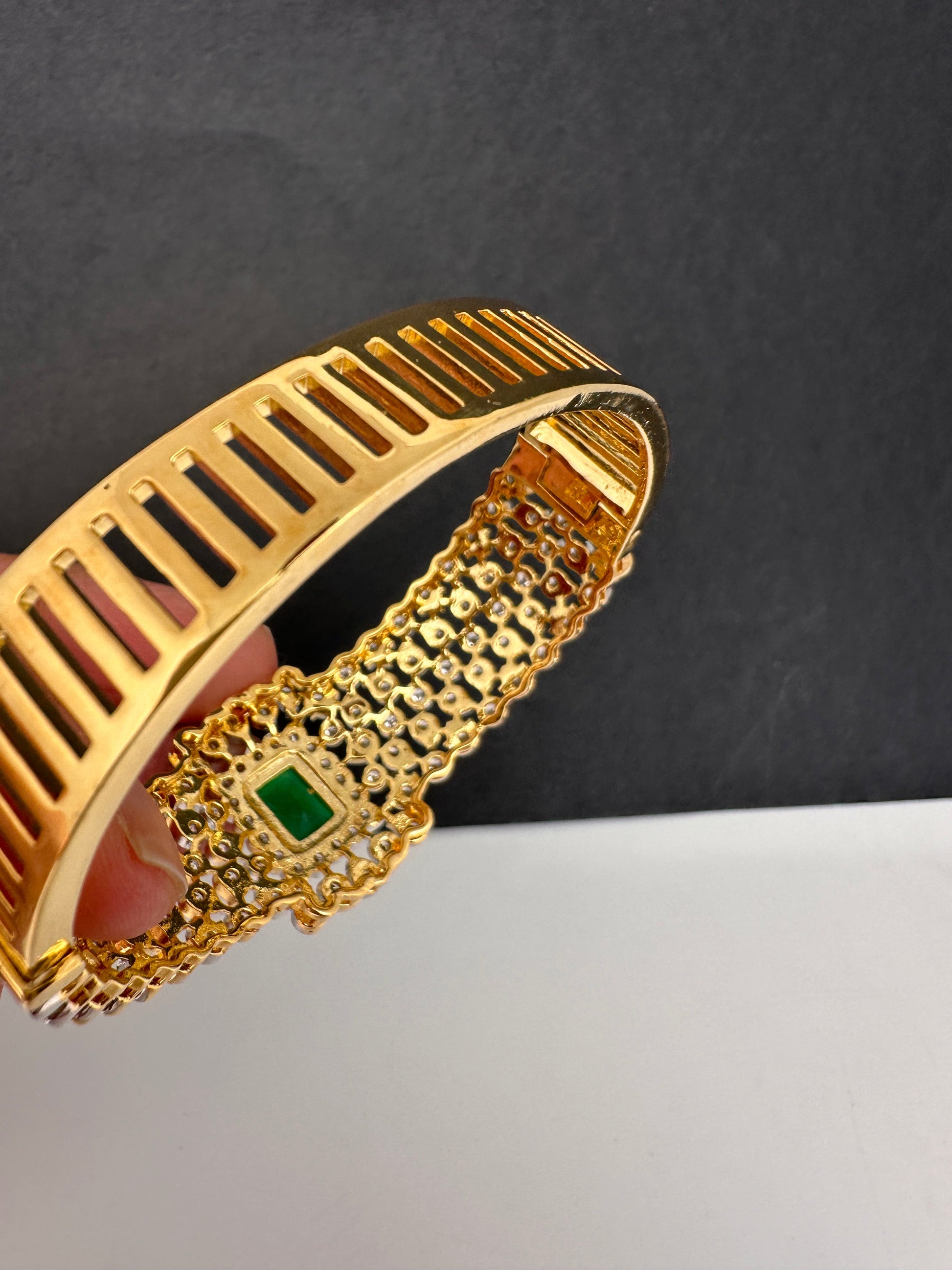 AD Diamond Openable Kada Bracelet - Green