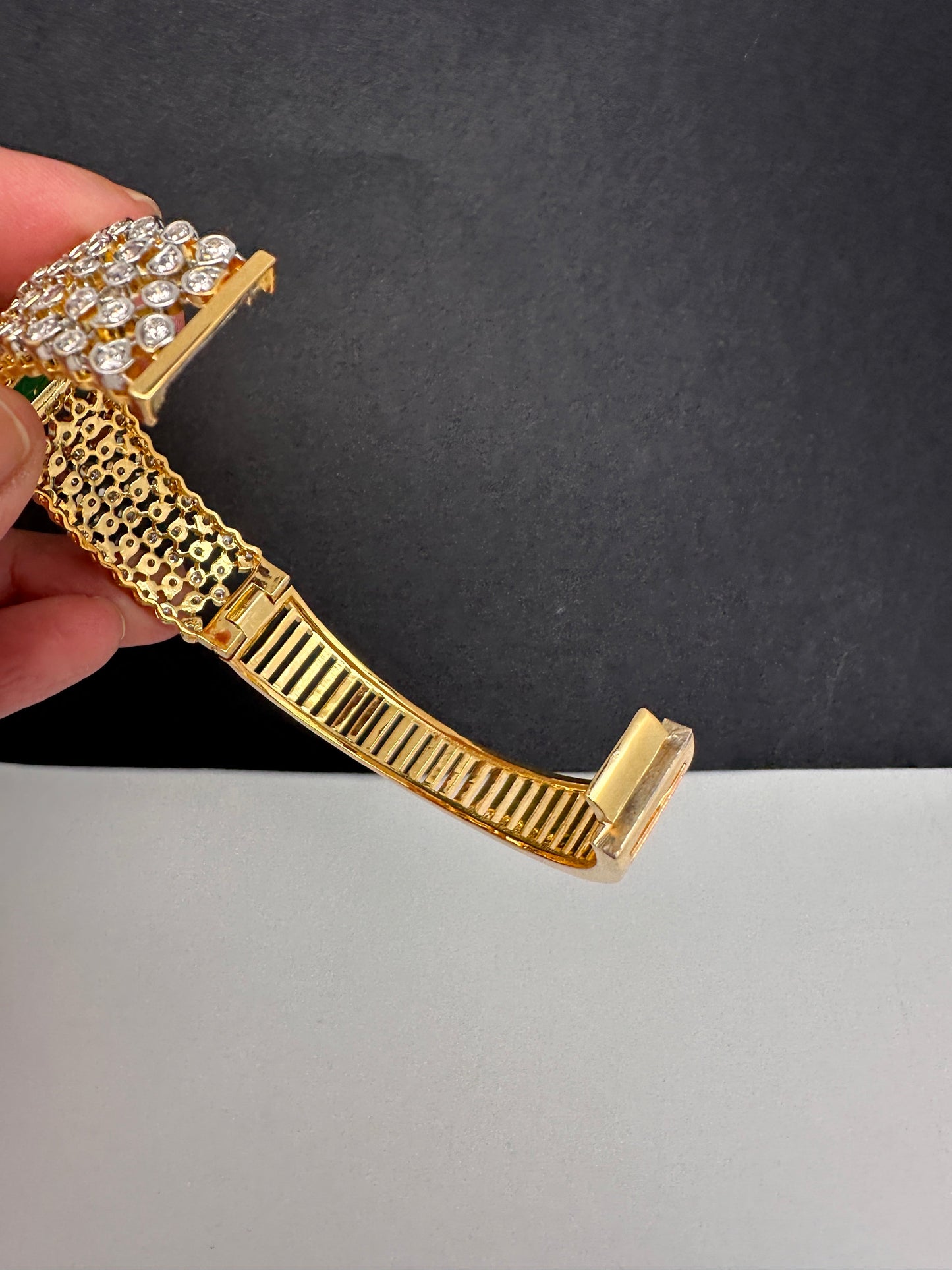 AD Diamond Openable Kada Bracelet - Green