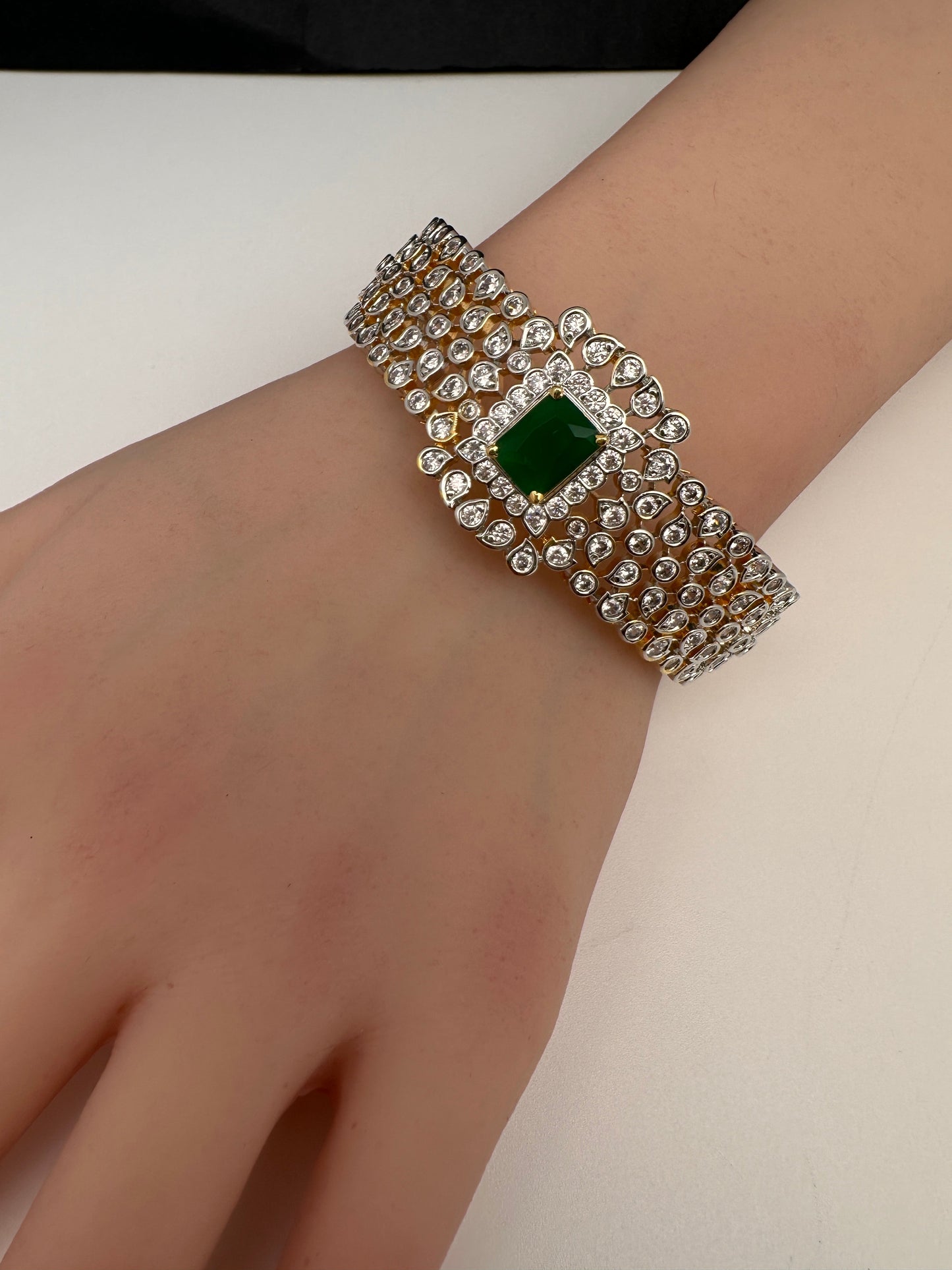 AD Diamond Openable Kada Bracelet - Green