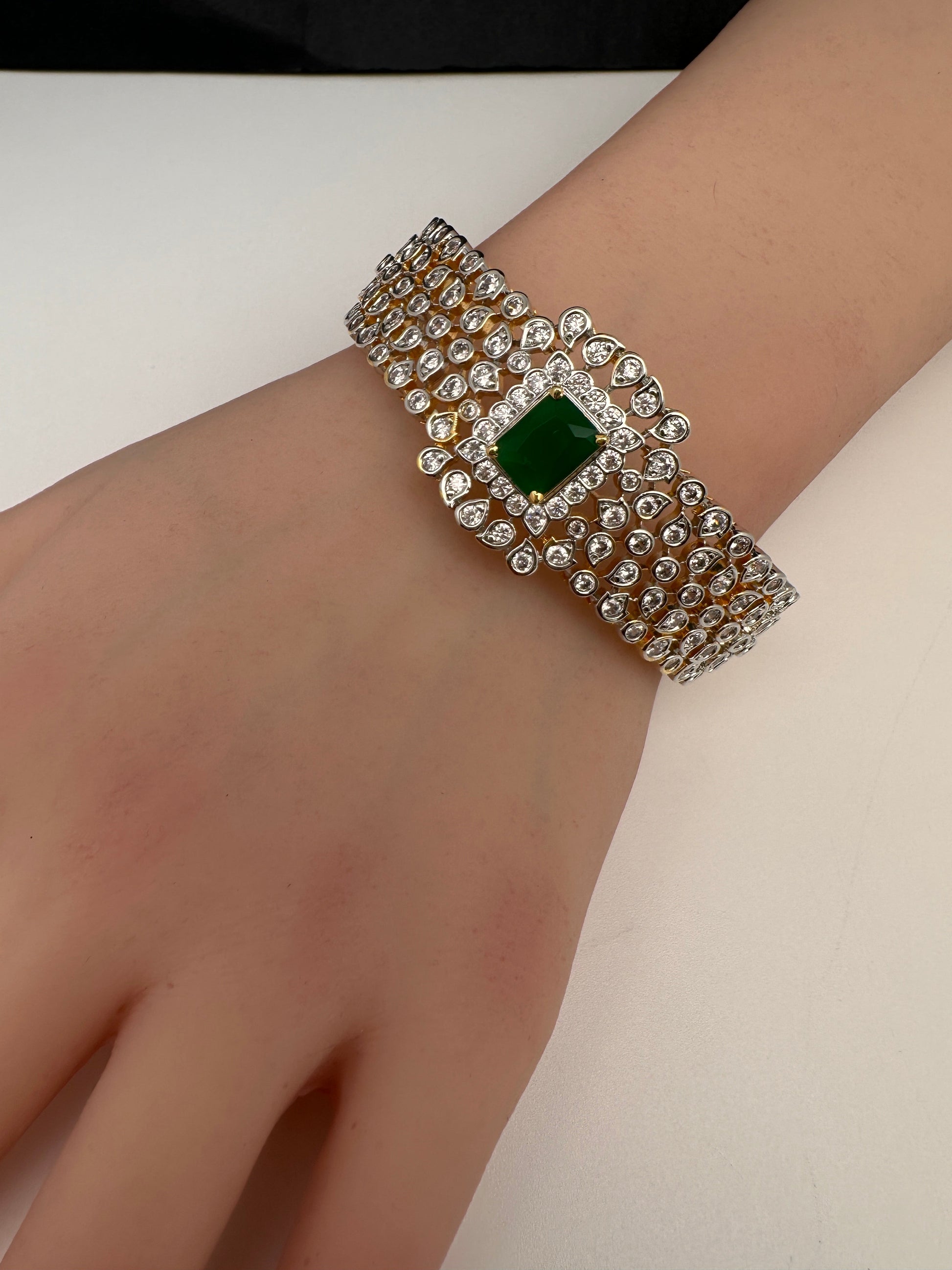 AD Diamond Openable Kada Bracelet - Green