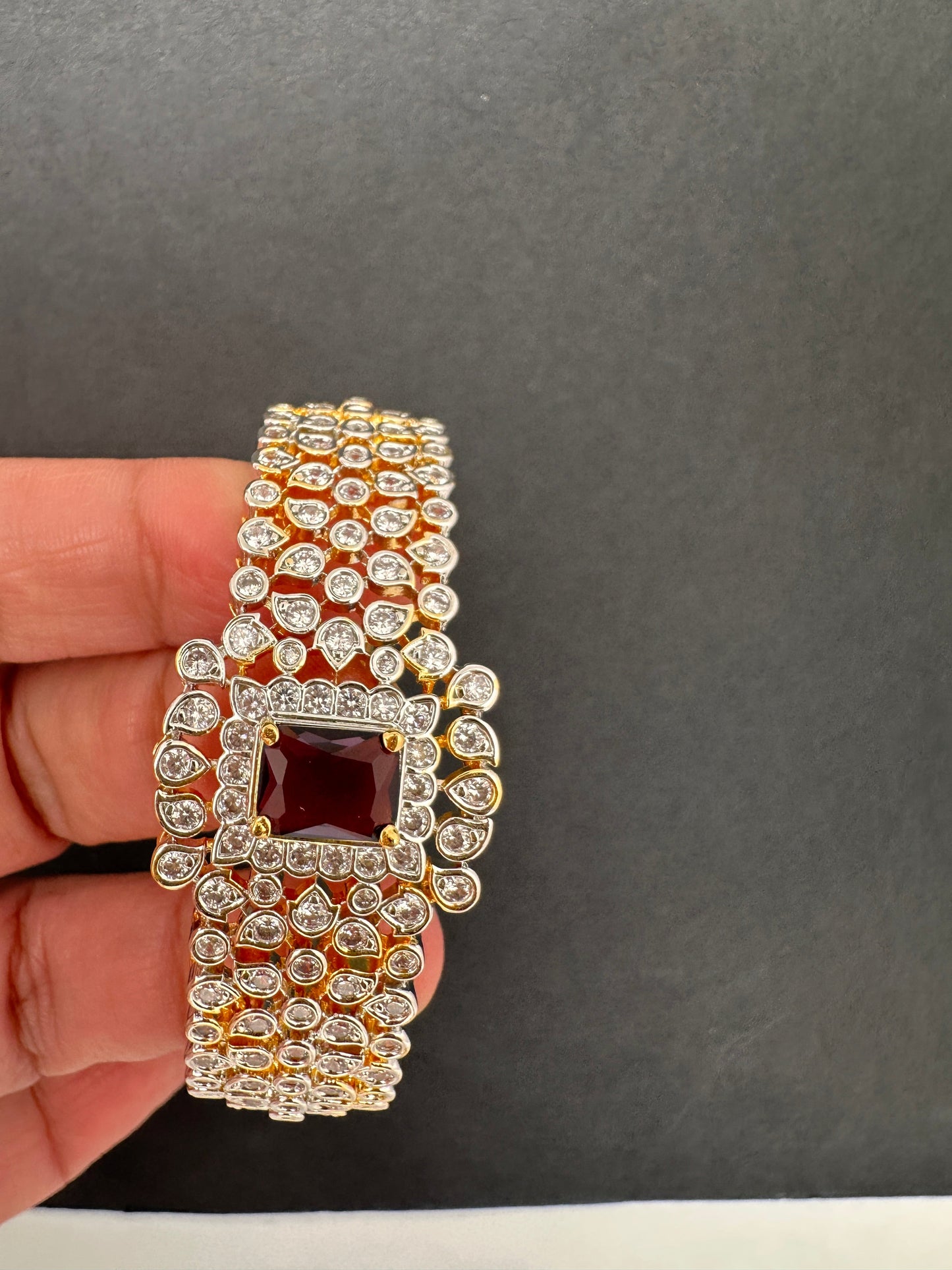AD Diamond Openable Kada Bracelet - Purple