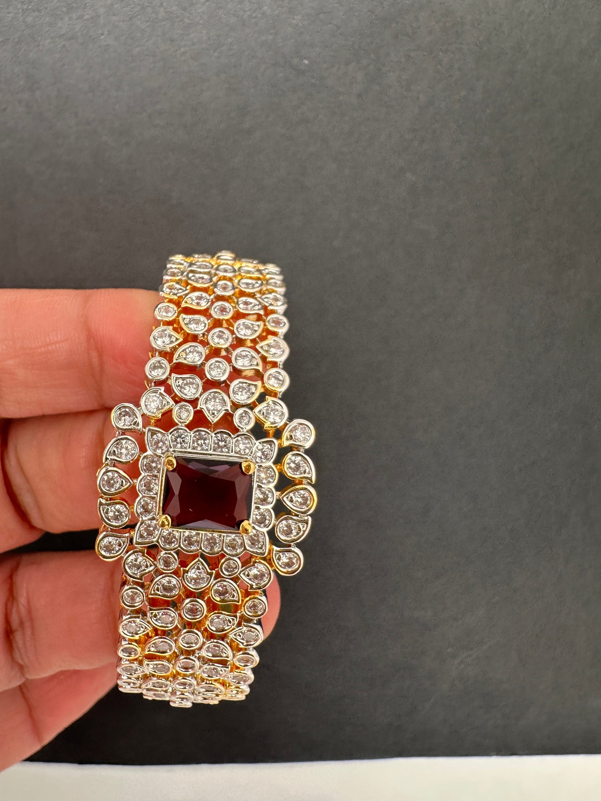 AD Diamond Openable Kada Bracelet - Purple