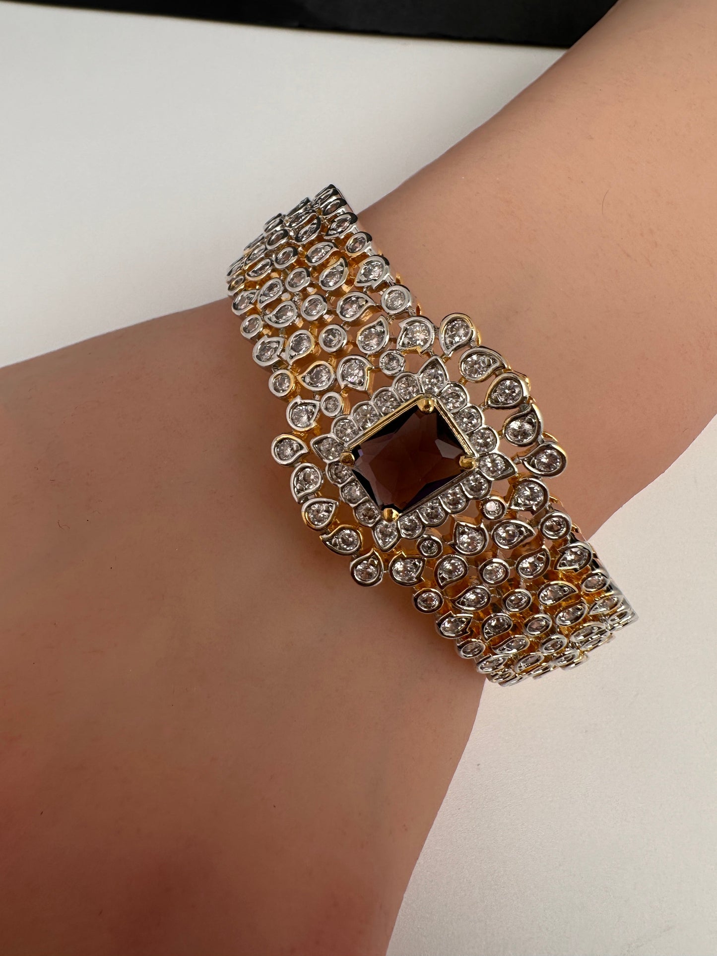 AD Diamond Openable Kada Bracelet - Purple